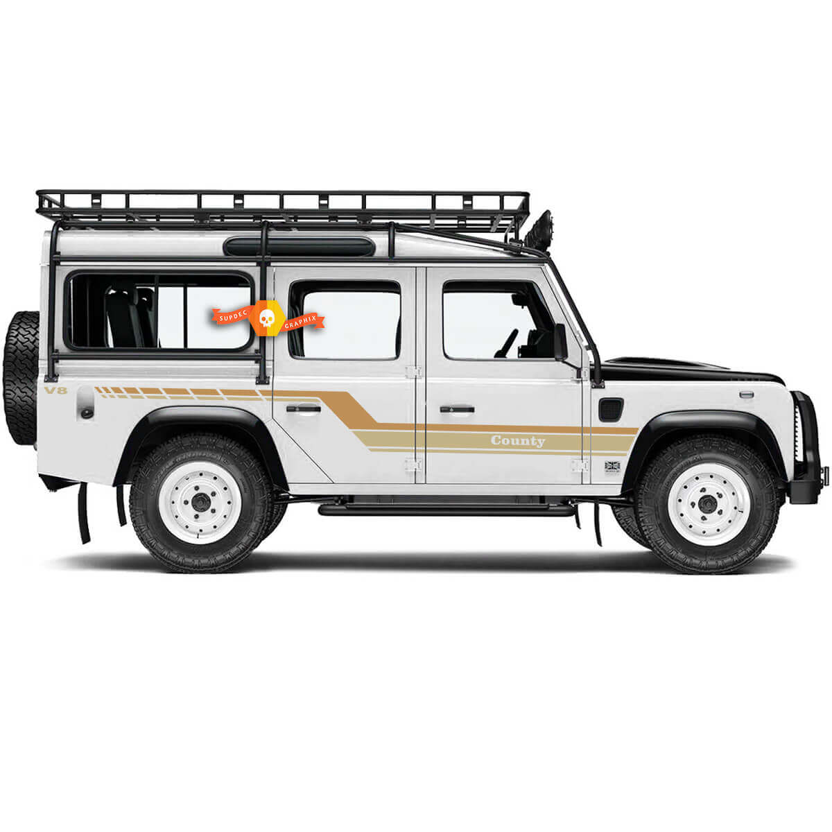 Aangepaste tekst sticker zijdeuren voor Land Rover Defender 110