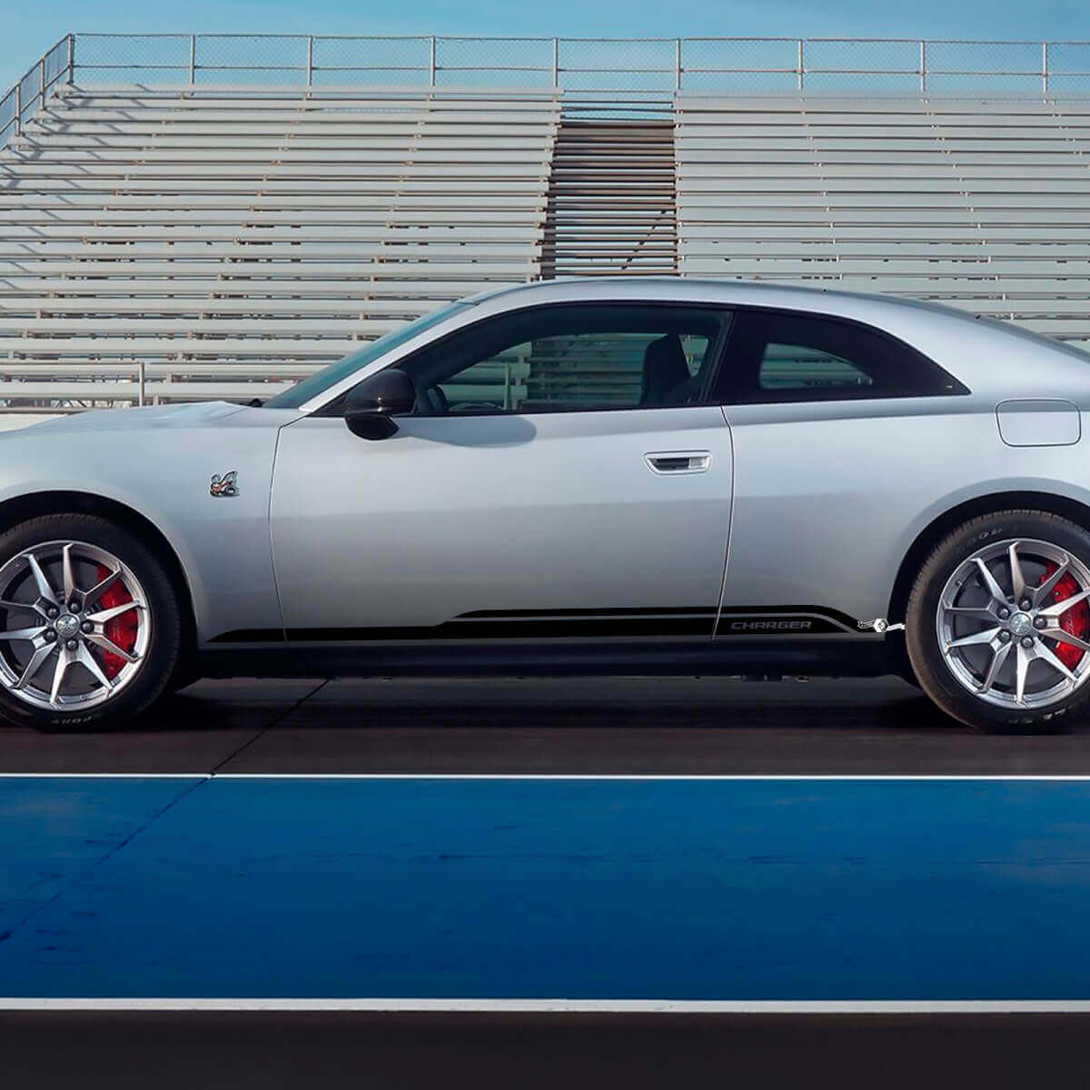Merkgemerkte dubbele strepen vinylstrip voor dorpelpaneel voor Dodge Charger Electric