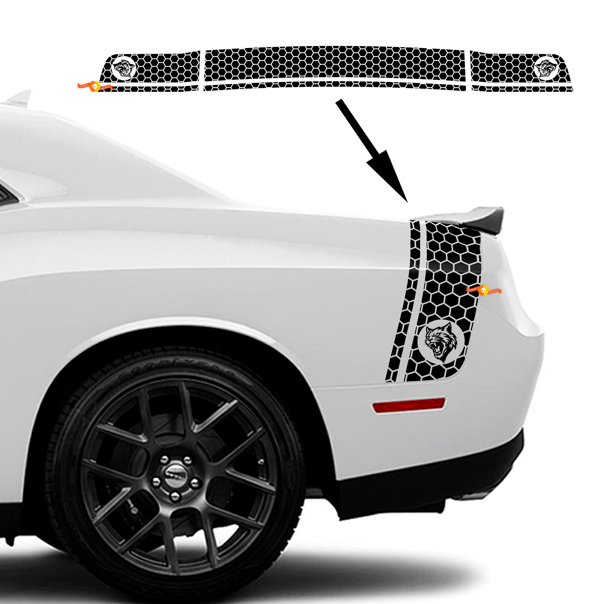 Wildcat honingraat stijl zijwand kofferbak vinyl sticker voor Dodge Challenger