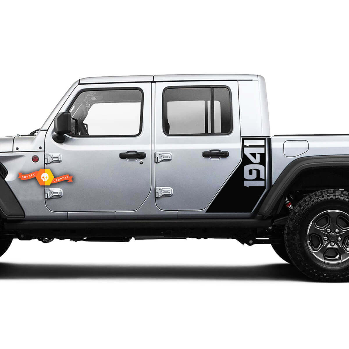Jeep Gladiator Zijkant 1941 Tweede Wereldoorlog Sticker Decal Fabrieksstijl Carrosserie Vinyl Grafische Strepen Set 2018-2021
