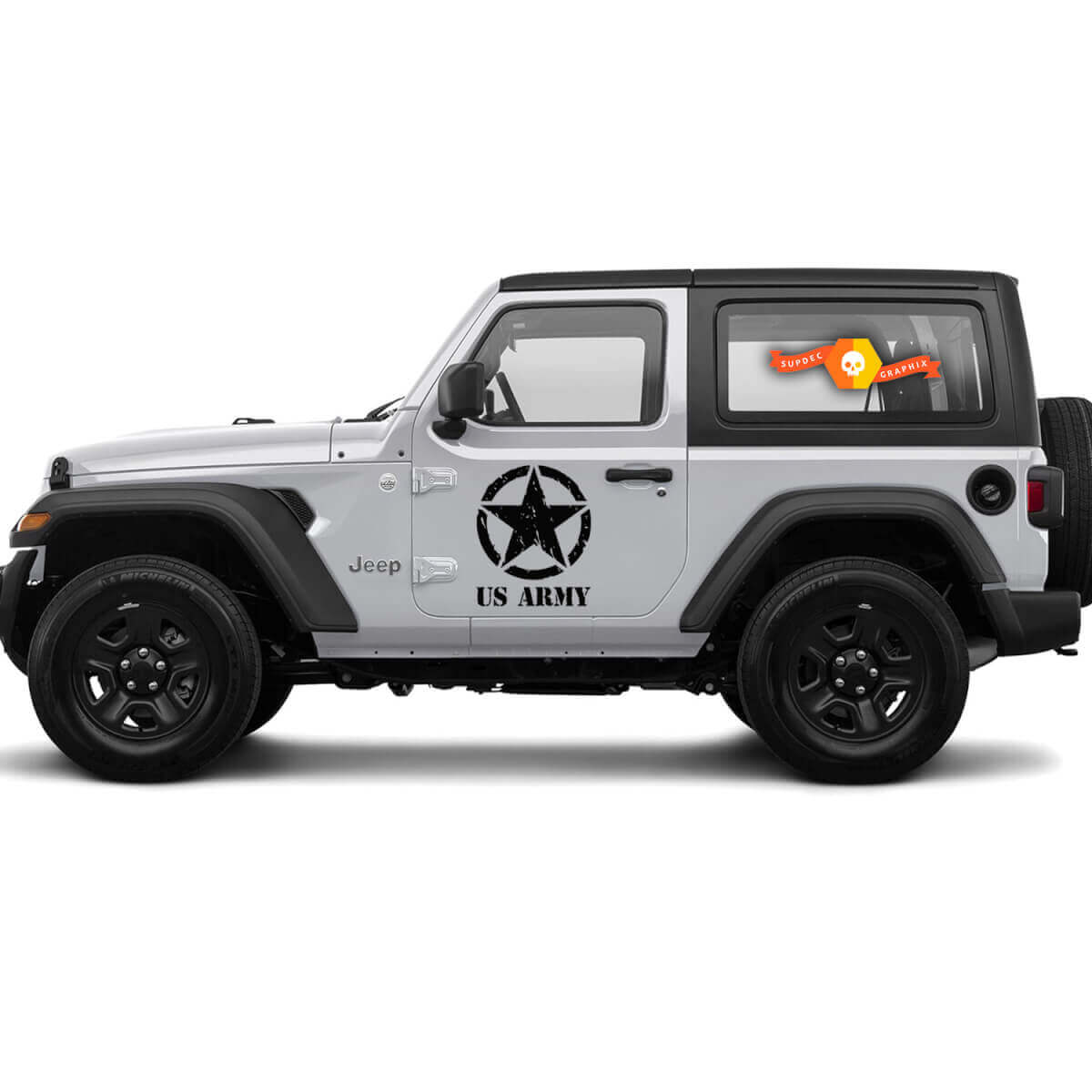 2 Jeep US LEGER met verweerde Militaire Ster deur Wrangler Decal Sticker Graphics Vinyl
