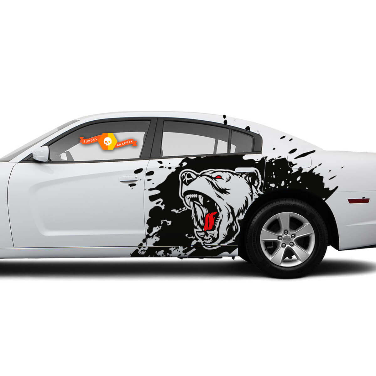 Set van zij Angry Grizzly Bear zij Dodge Challenger of Charger Splash Wrap Decals Stickers Twee kleuren
