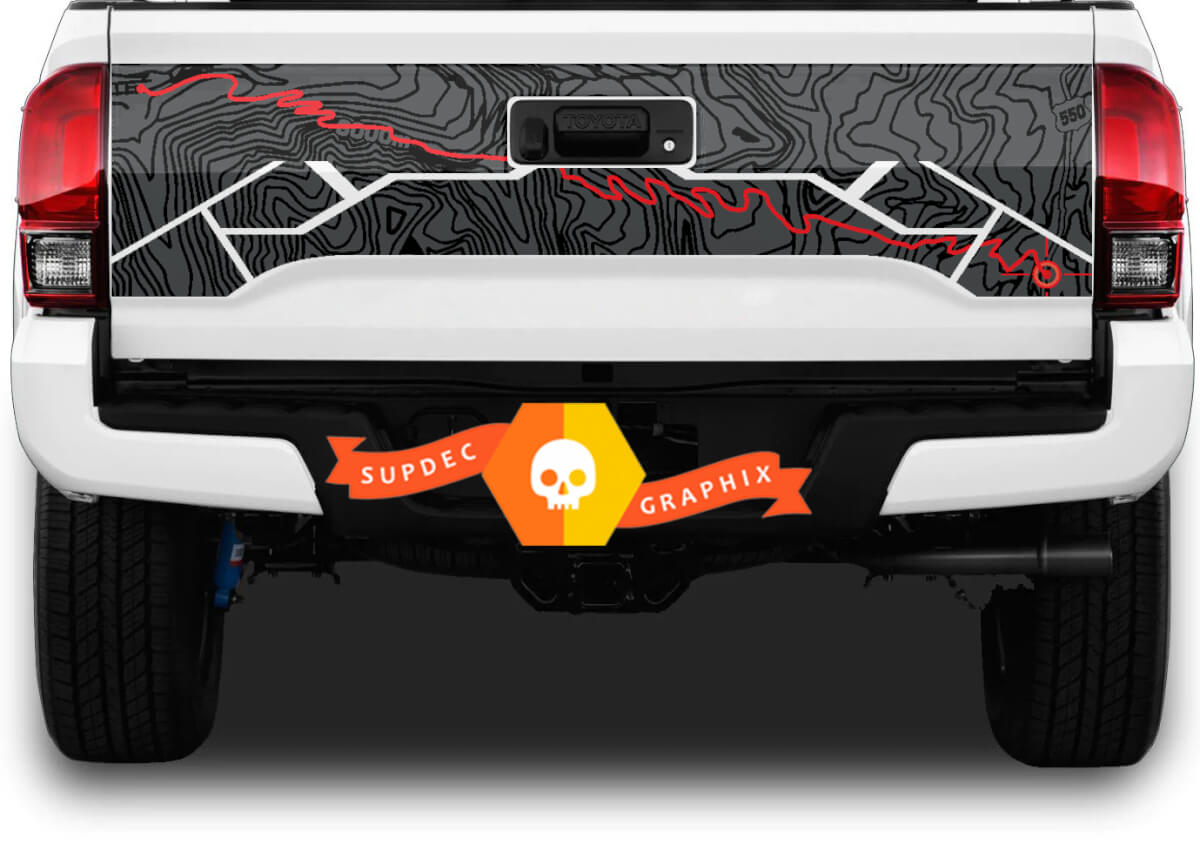 Tailgate Toyota Tacoma Topografische kaart Adventure Trip Vinyl Decal Sticker TRD OFF ROAD