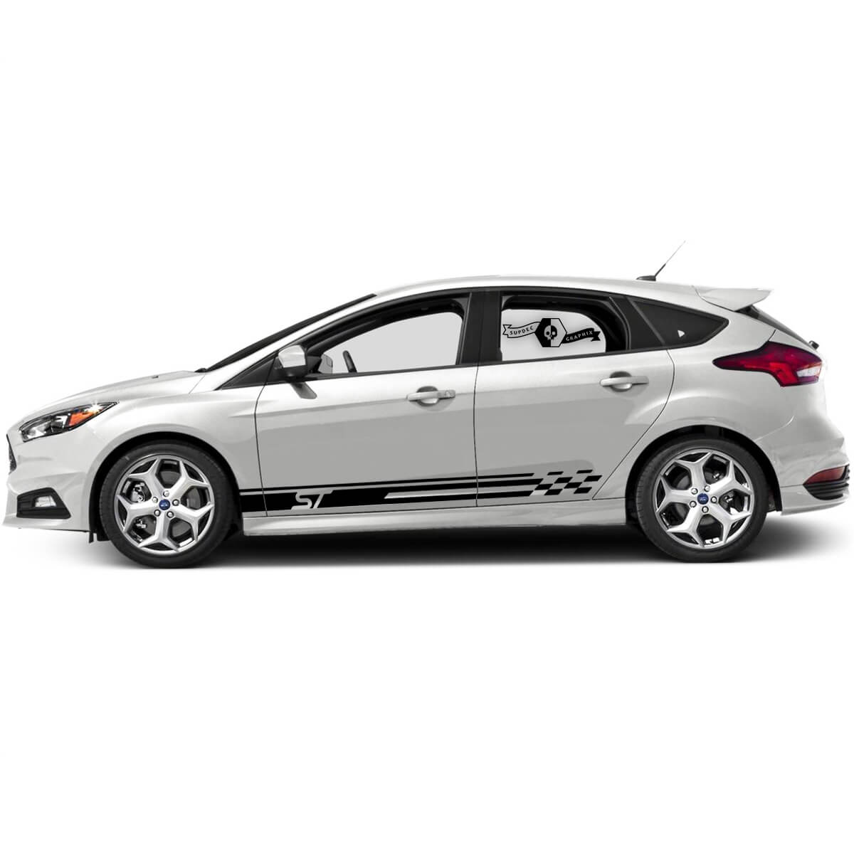 Paar Ford Focus St Geroolde vlag Zijzijdeur Rocker Paneel Zijstrepen Decals Graphic Kit