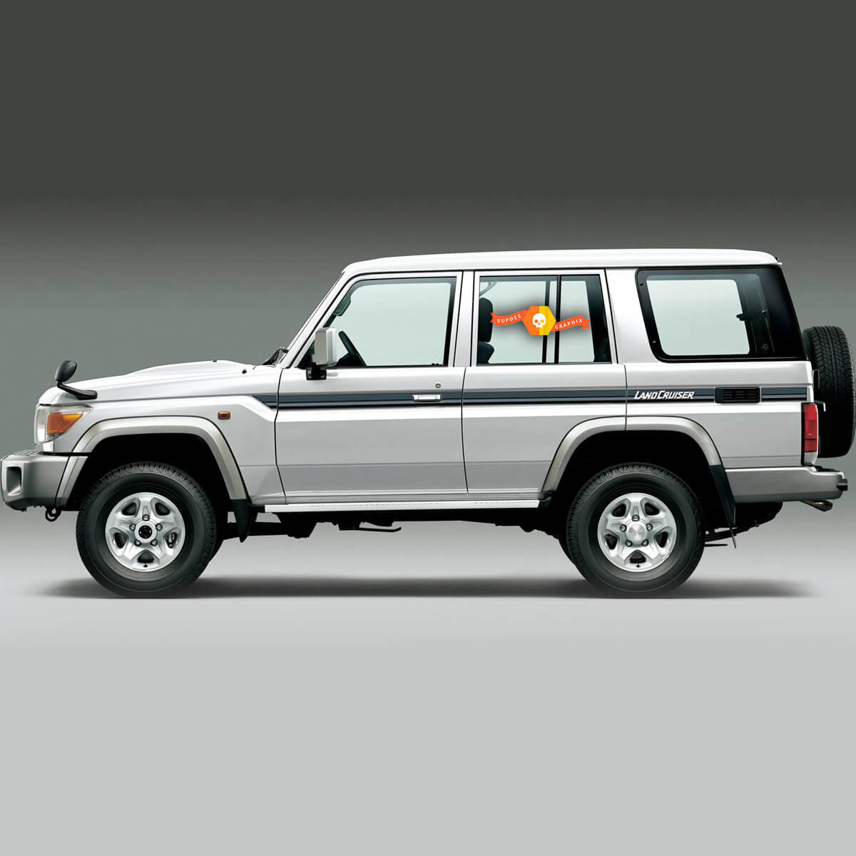 Toyota Landcruiser Troopy J78 -serie stijl grijze tonen Land Cruiser Side retro vintage grafische strepen