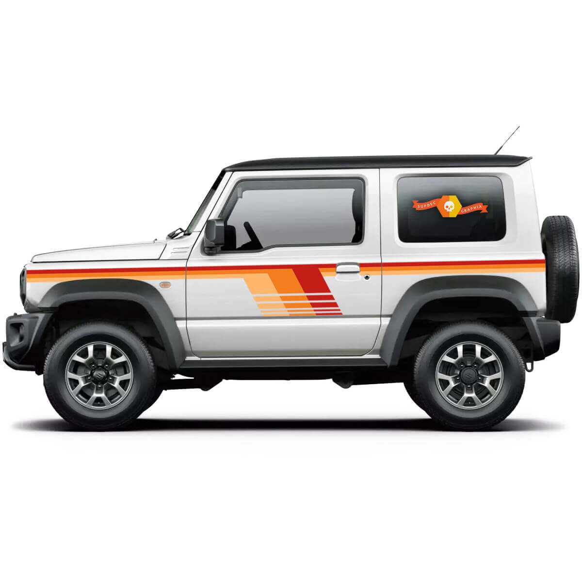 2X SUZUKI JIMNY GRAFISCHE STREPEN Aangepaste kleuren beschikbaar zijcarrosserie Deuren stickergrafiek
