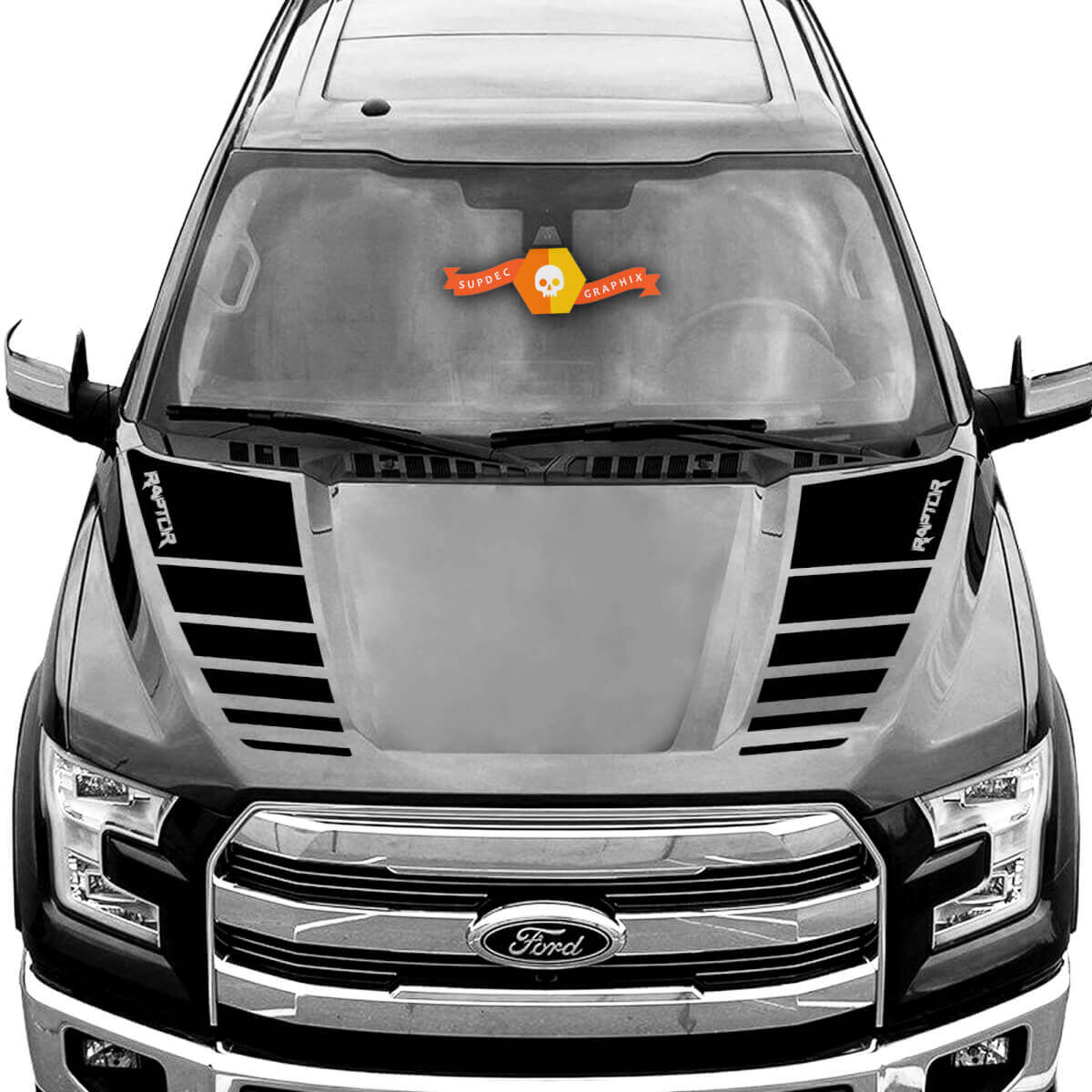 Dubbele geruite motorkapstrepen vinyl stickerkit voor Musclecar Truck 2016-2021