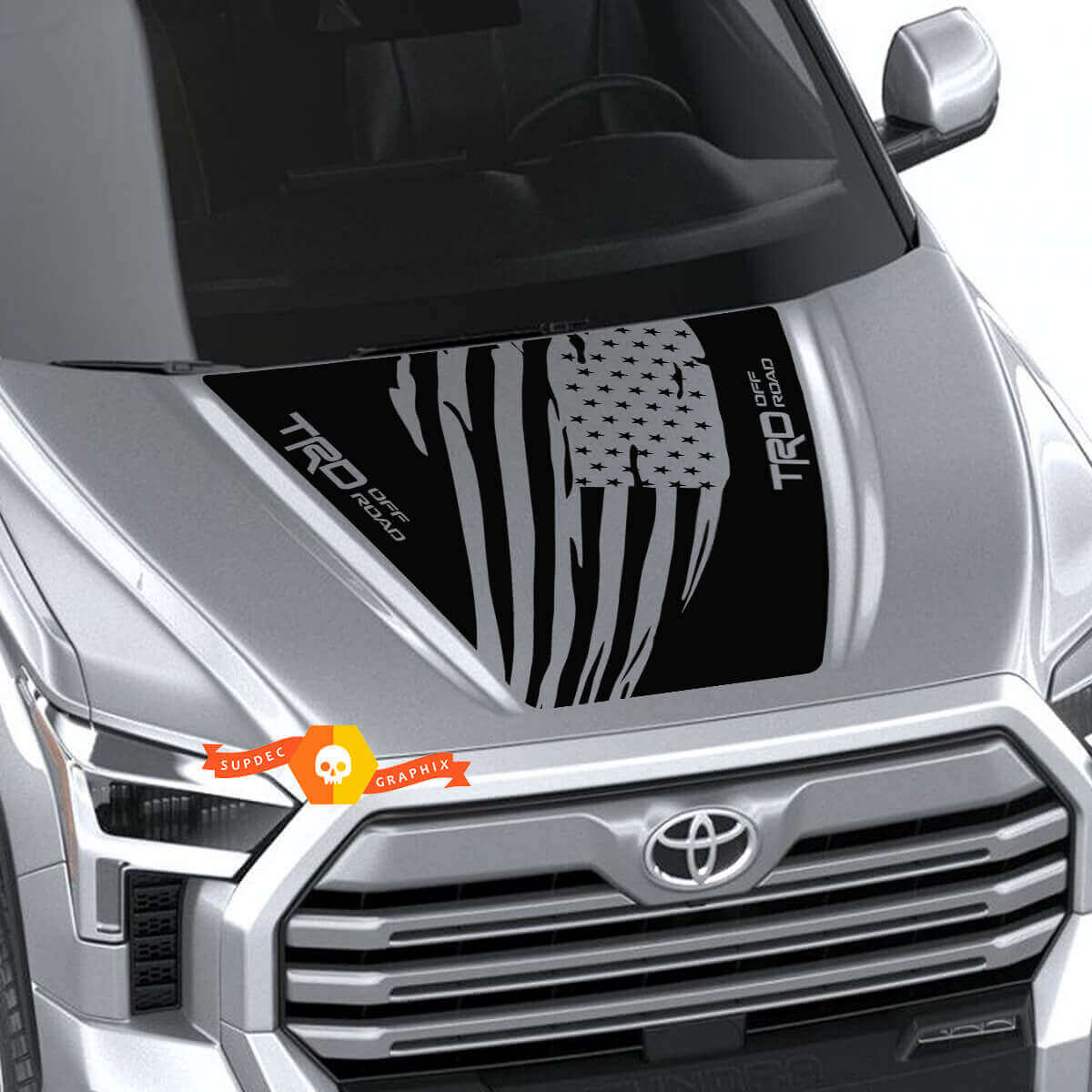 Versleten USA-vlag motorkapwrap vinyl decal voor Toyota Tundra 2022