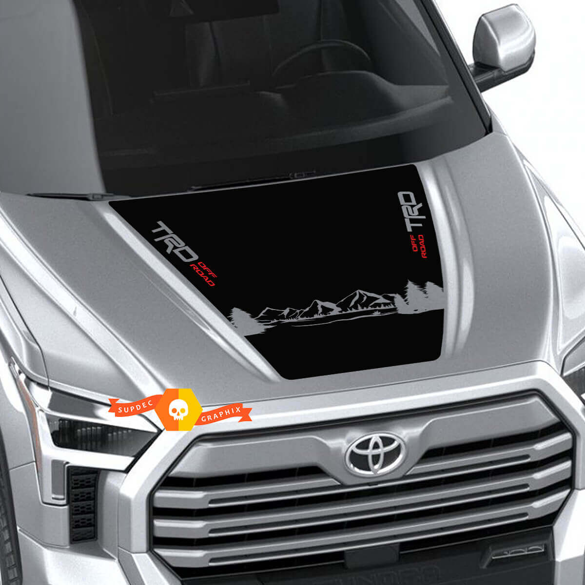 Nieuwe Toyota Tundra 2022 Hood TRD SR5 Trees and Mountains Wrap Decal Sticker Graphics SupDec Design
