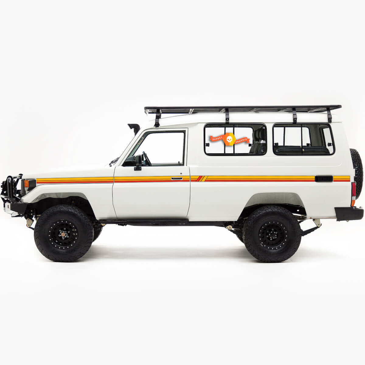 Toyota Landcruiser Troopy Land Cruiser Deuren Retro Oude School Zijkant Zijde Retro Vintage Graphics Strepen
