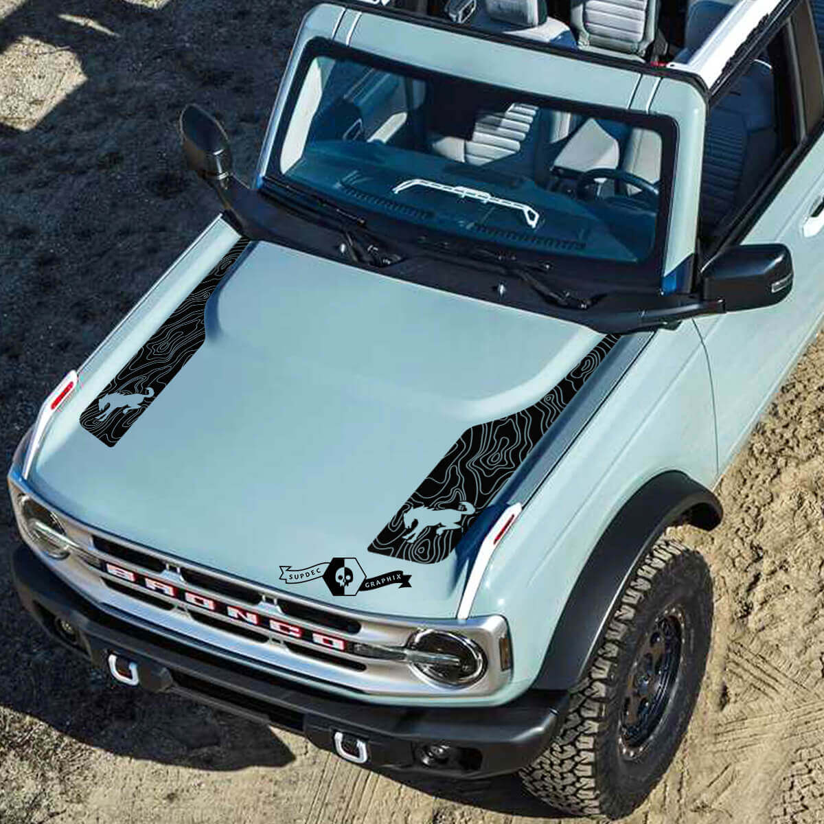 Logo Topografische Kaart Motorkap Vinyl Decal Kit Sticker Grafiek 2 voor Ford Bronco 2021-2022