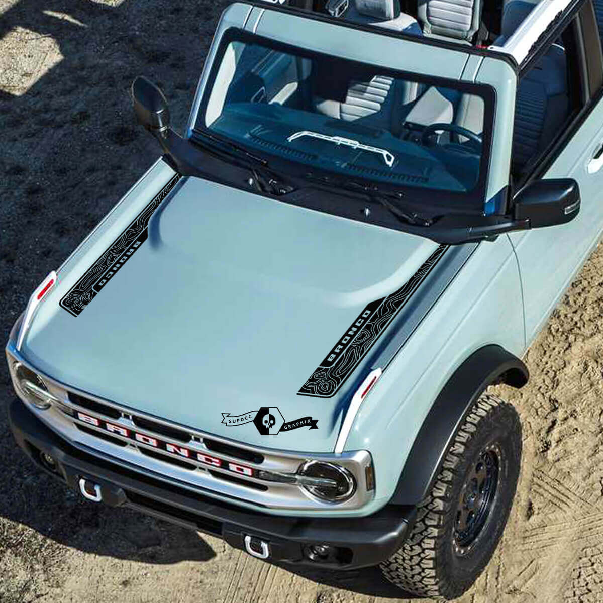 Nieuwe Ford Bronco 2021 2022 Moderne Topografische Kaart Hood Vinyl Sticker Grafisch
