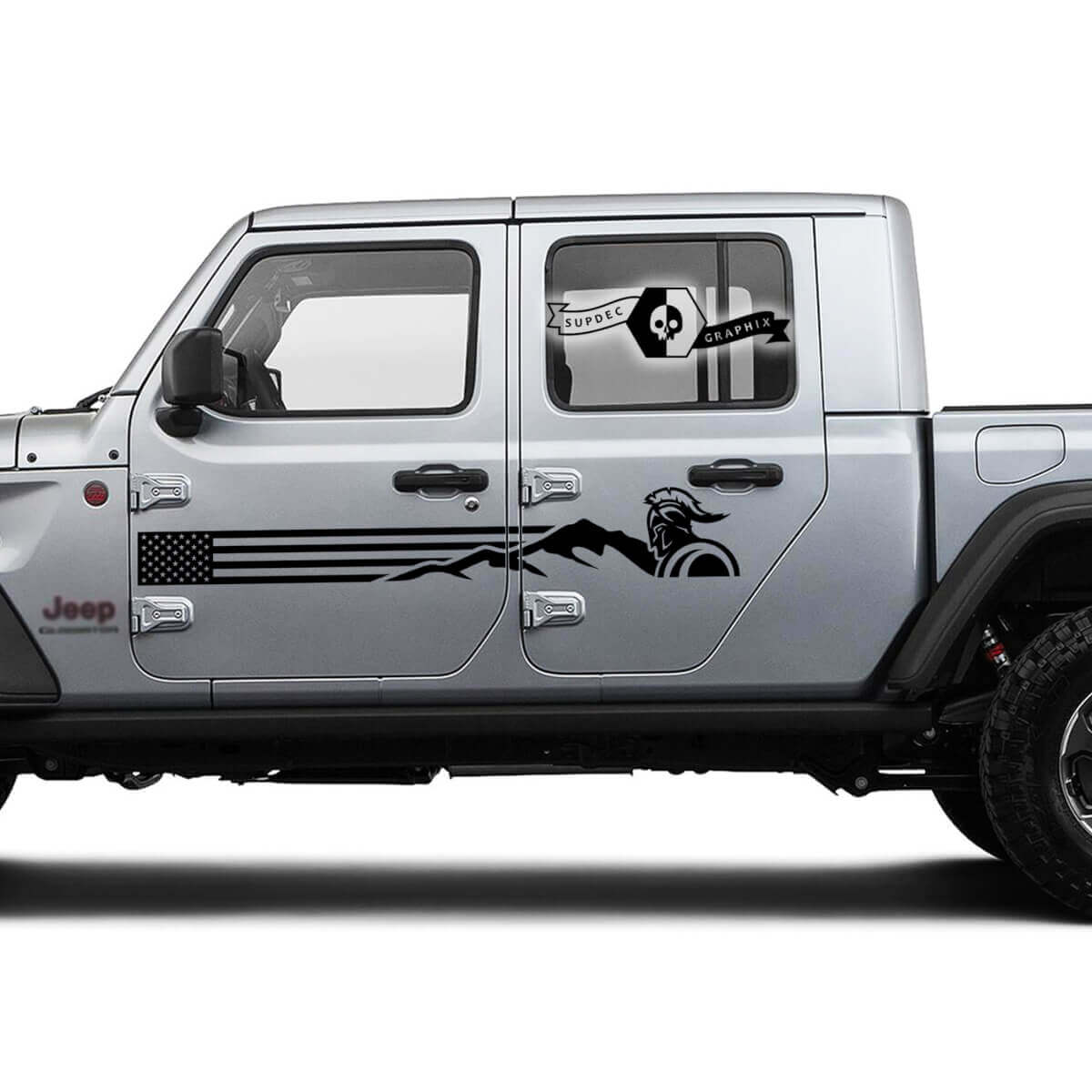 Paar Jeep Gladiator Deuren VS Vlag Bergen Gladiator Logo Vinyl Graphics Decal Sticker
