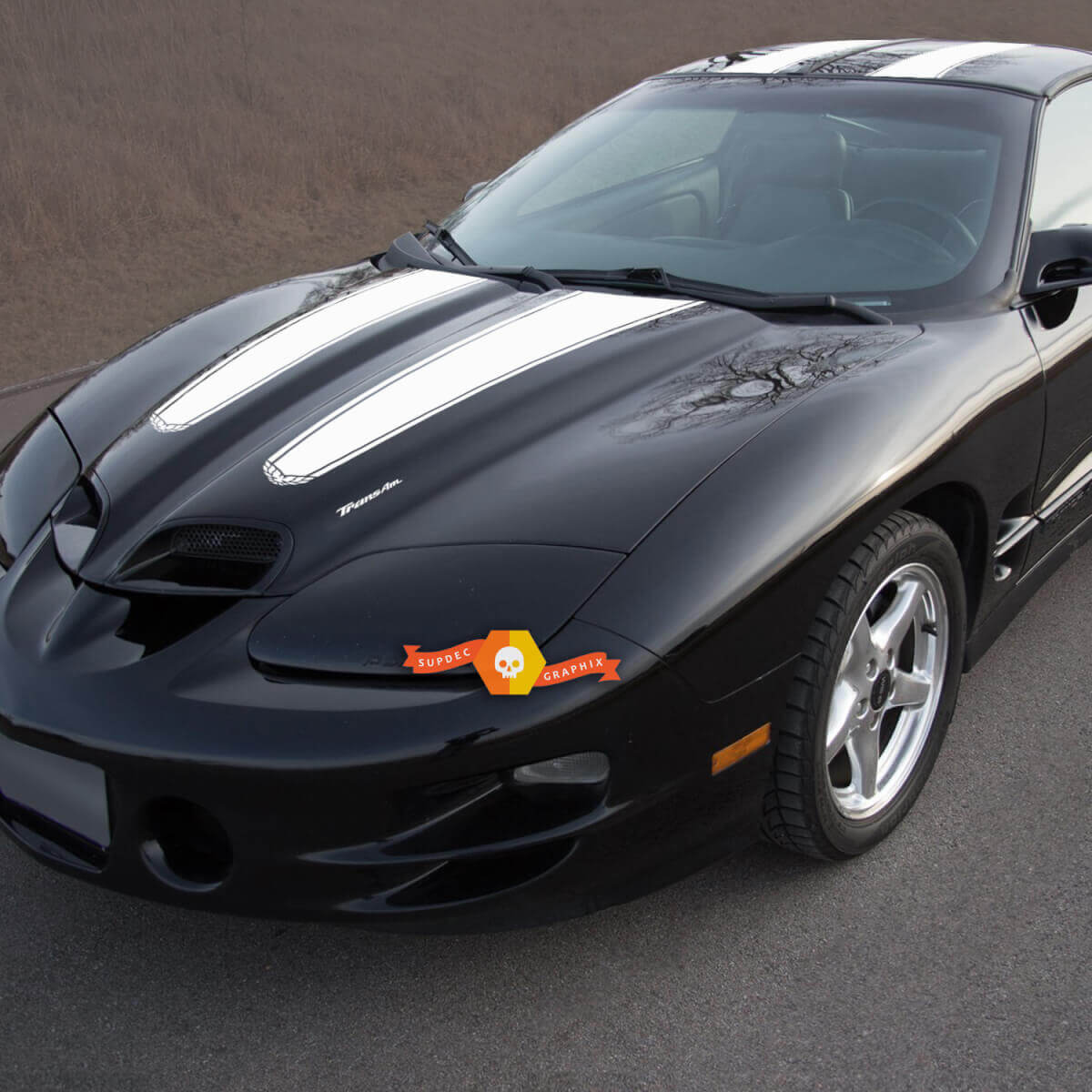 Set met dubbele strepen vinylsticker voor motorkap, dak en achterklep voor Pontiac Firebird Trans Am