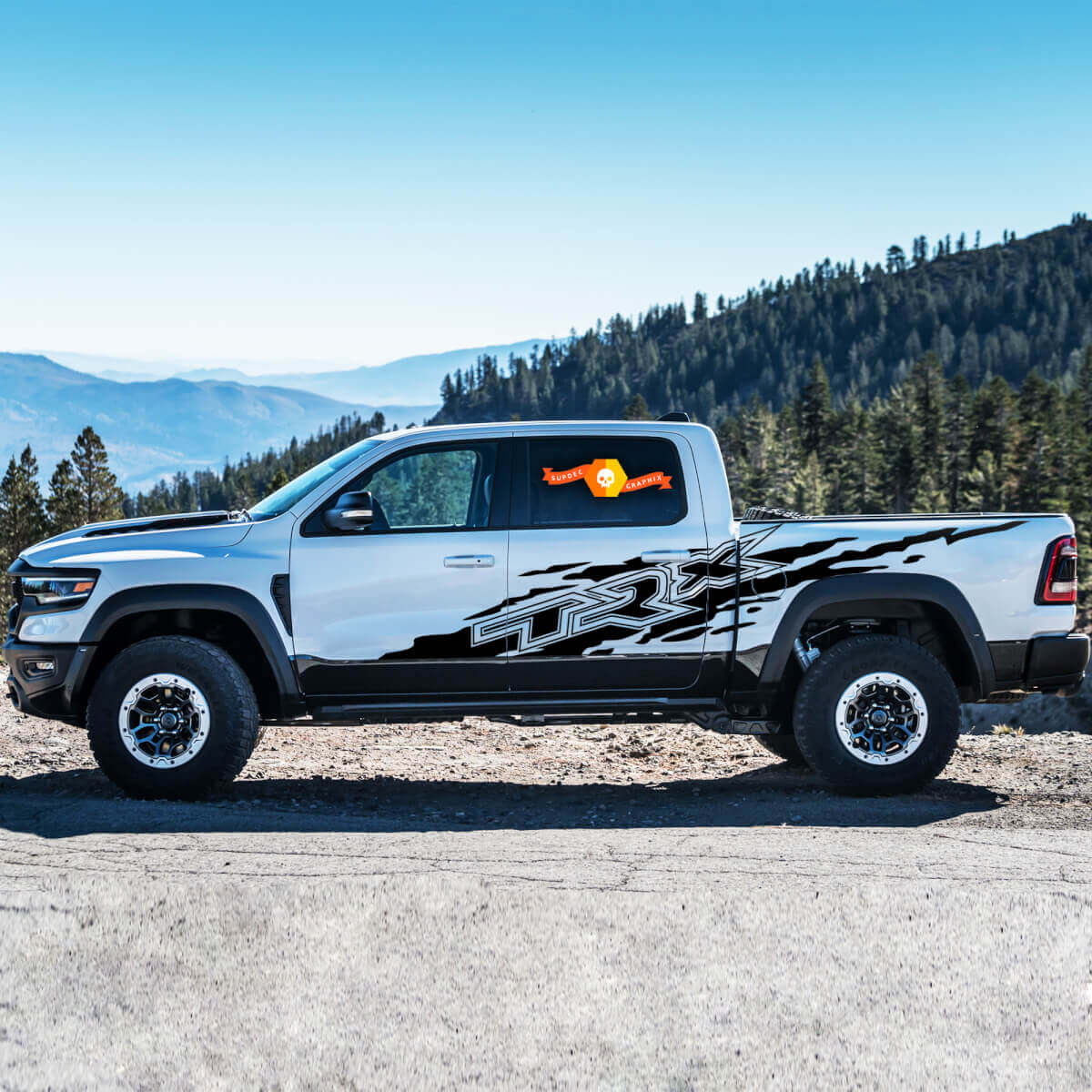 Modderspat Zijvinylsticker Decal voor Dodge Ram Rebel 1500 TRX