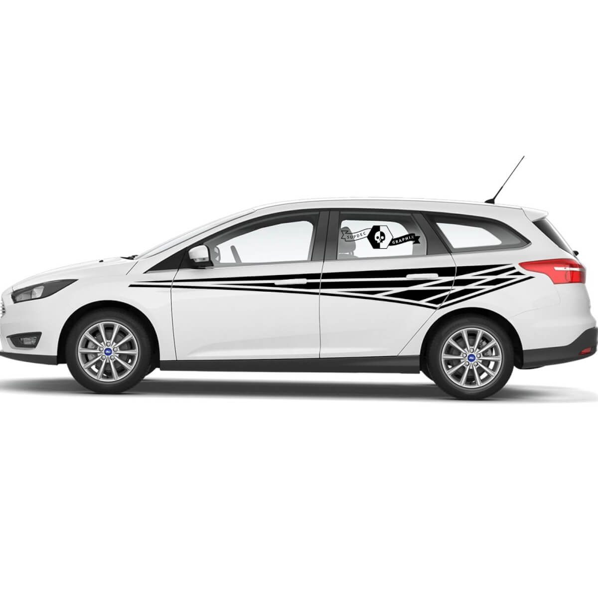 Paren Ford Focus Moderne zijdeuren Geometrische vormen Wrap -stickers Grafische kit