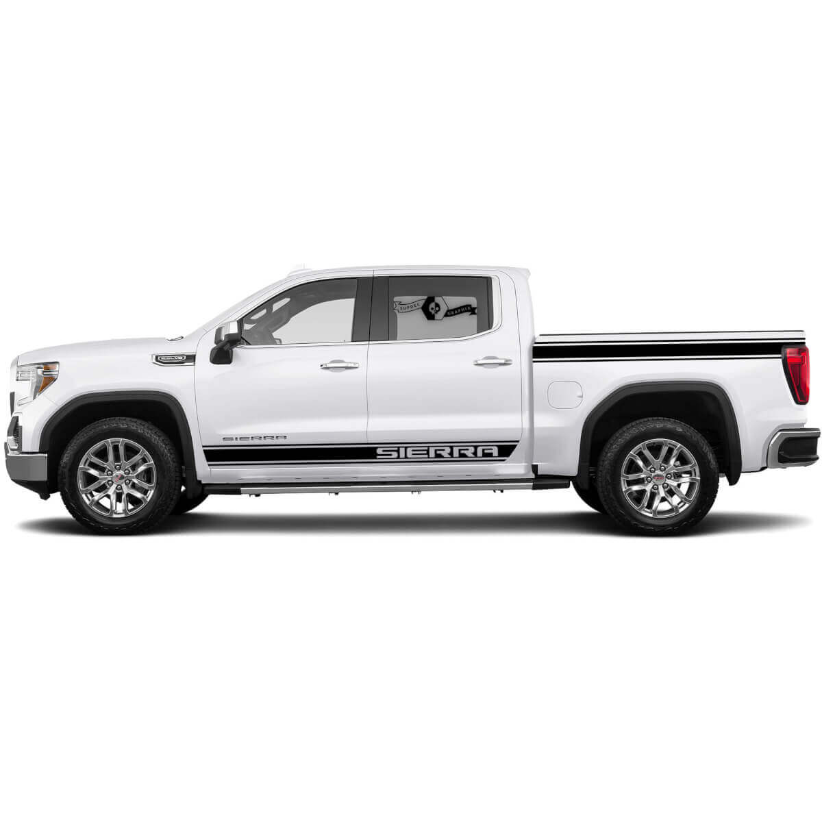 Nieuw paar zijstrepen voor 1500 GMC Sierra deuren Rocker Panel en Bed Vinyl Stickers Decal Graphic kit
