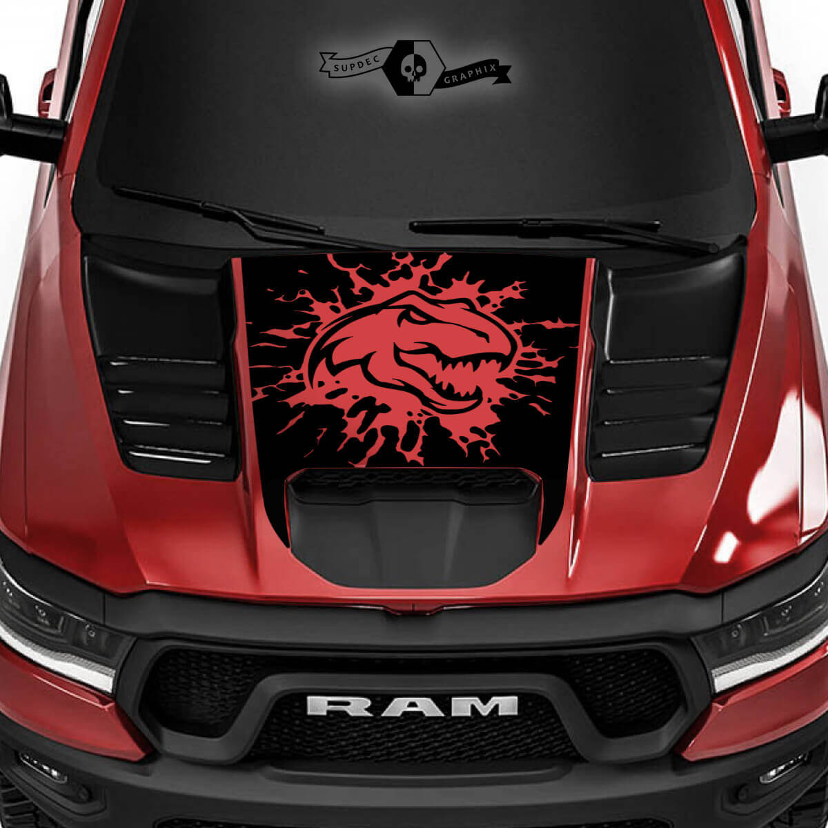 T-Rex Destroyed Style Motorkap Vinyl Decal voor Dodge Ram Rebel 1500 TRX