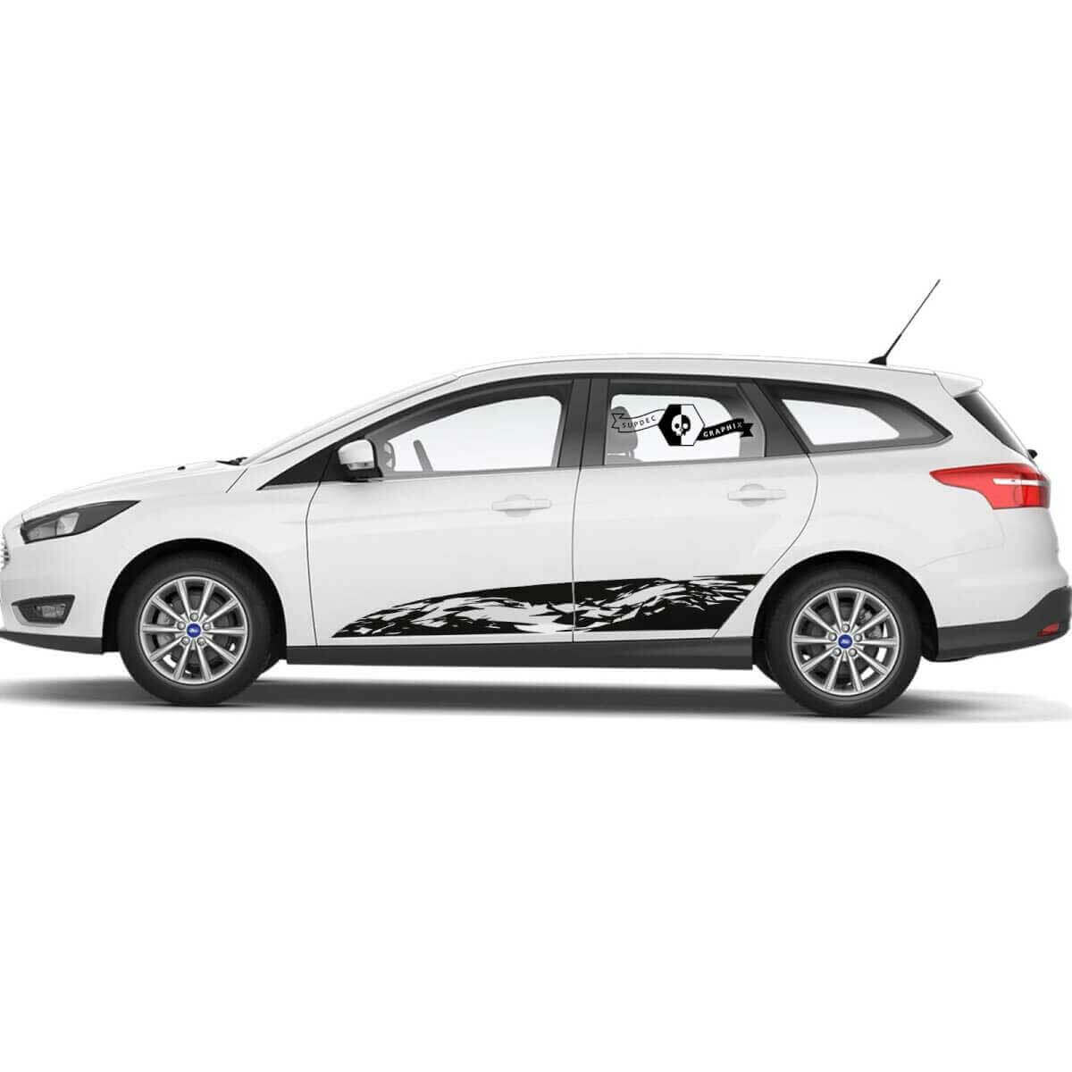 Set Musclecar Focus Splash Vernietigde Zijkant Deur Rocker Panel zijstreep Stickers Decals Grafisch Kit
