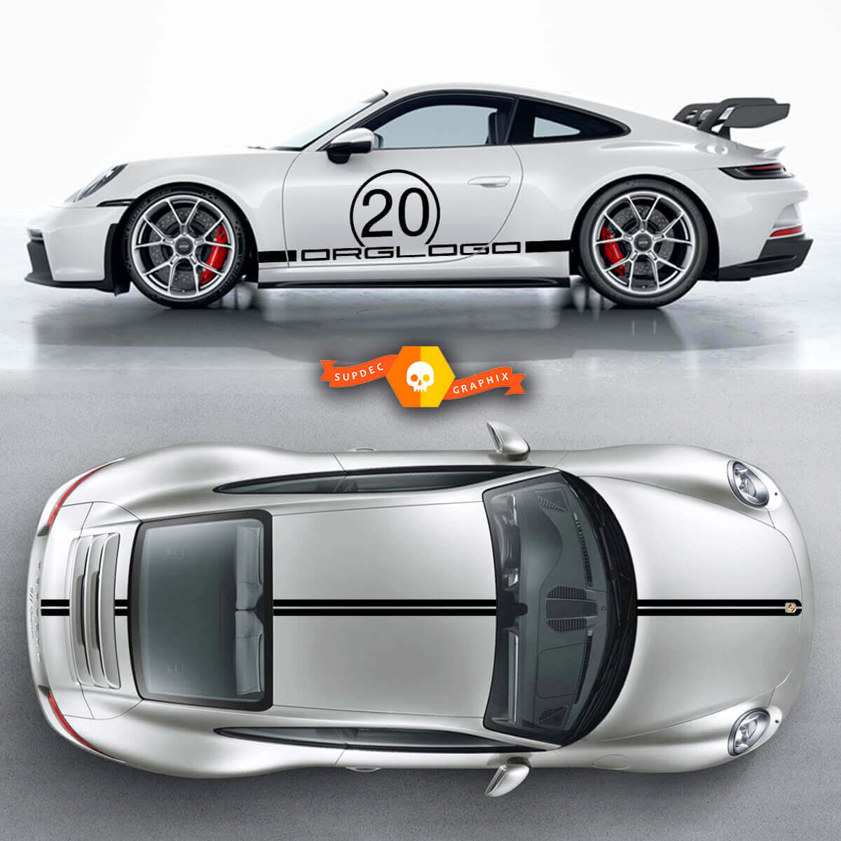 Set Porsche 911 Porsche Carrera Rocker Panel Hood Roof Side Stripes Doors Kit Decal Sticker
