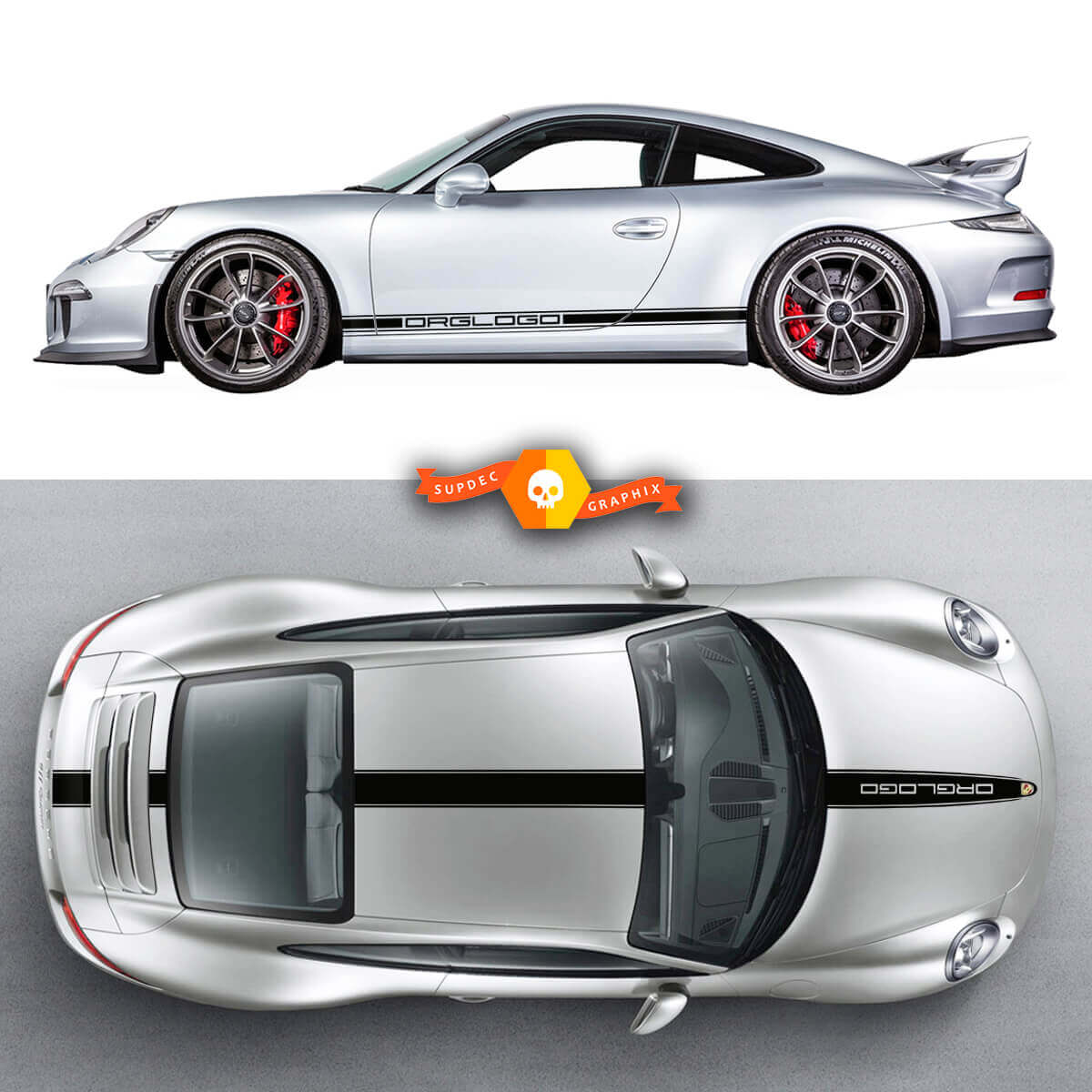 Set Porsche 911 Porsche Carrera Rocker Panel Hood Roof Side Stripes Doors Kits Decal Sticker
