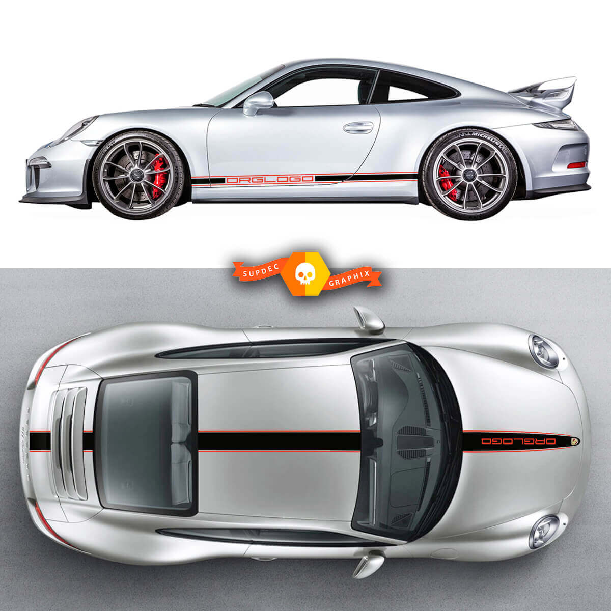 Set Porsche 911 Porsche Carrera Rocker Panel Hood Dak Dak 2 Kleuren Zijstrepen Deuren Kits Decal Sticker

