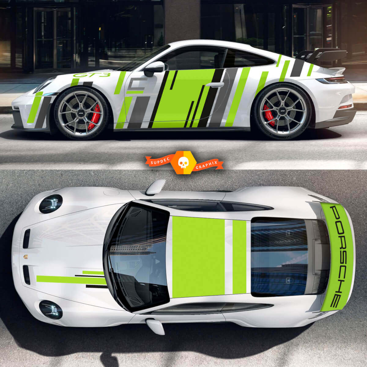3 Kleuren Porsche 991 gt3 Stickers Kit  Motorkap Dak Achterspoiler Wrap Volledige Carrosseriestrepen Decal Sticker
