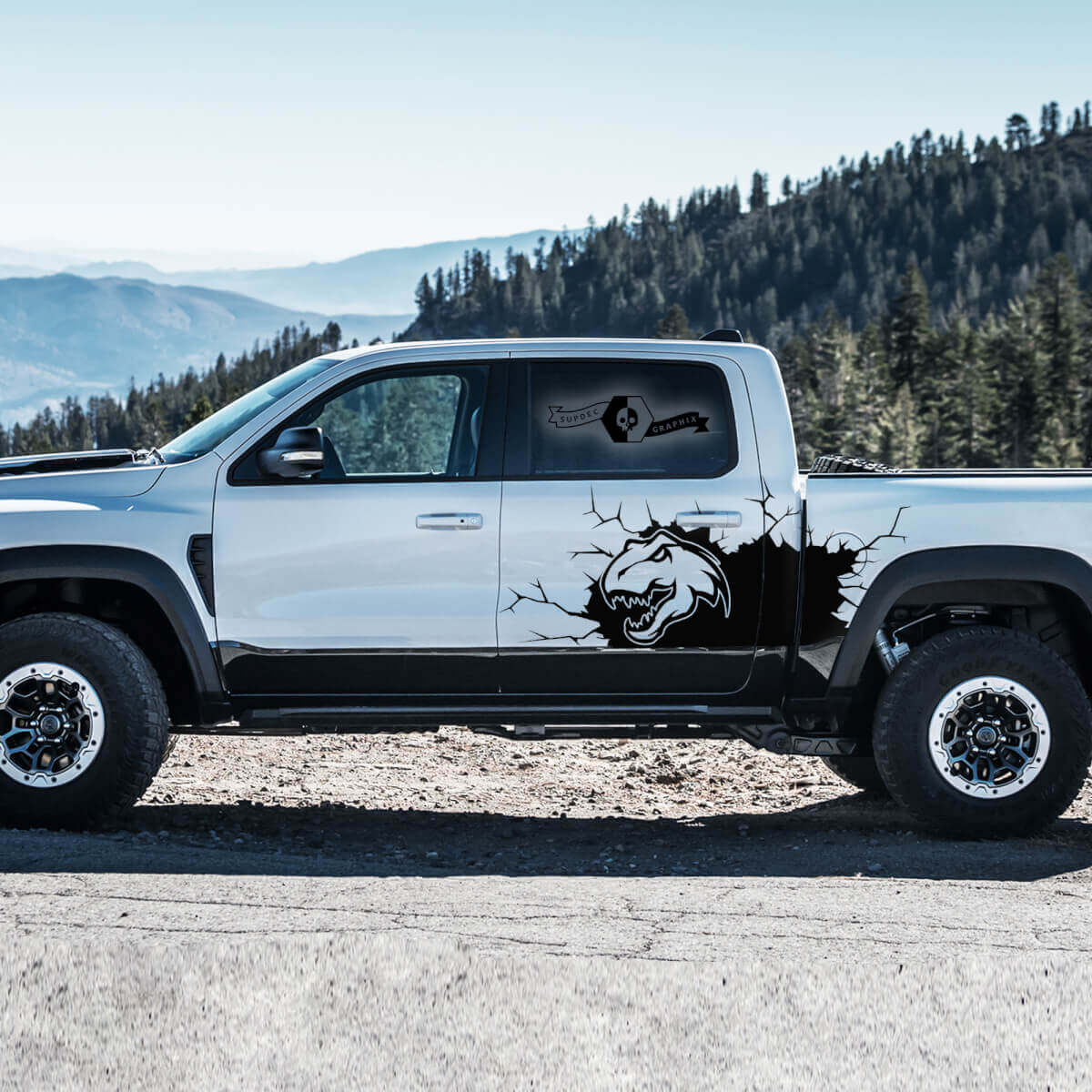 Dinosaurus Kop Zijkant Vinyl Sticker voor Dodge Ram 1500 Rebel TRX