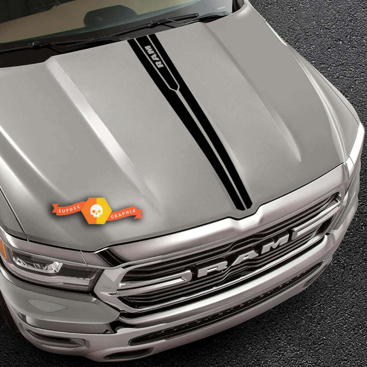 Dubbele Dunne Midden Motorkap Strepen Vinyl Sticker voor Dodge Ram 1500