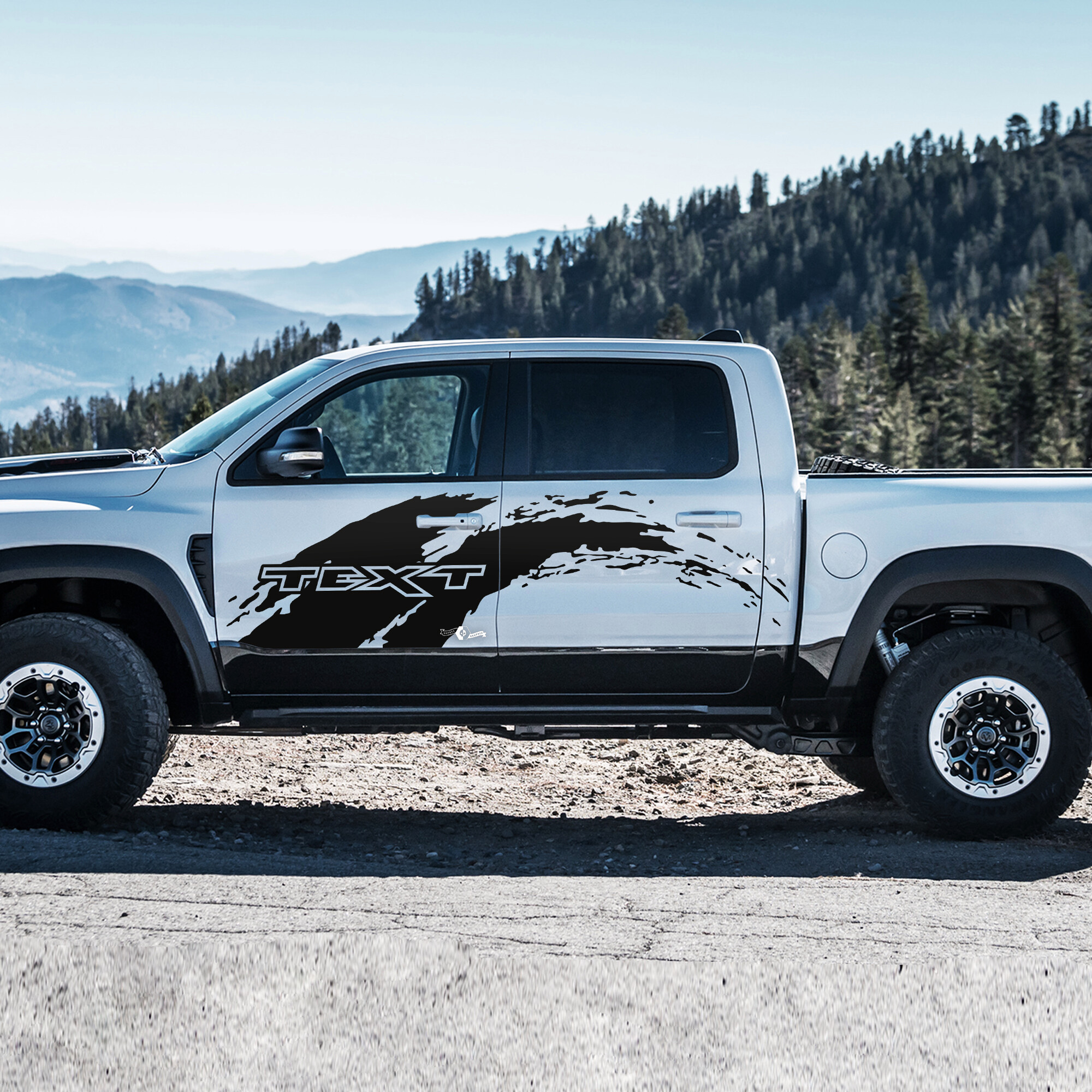 Mud Splash Aangepaste Tekst Zijkant Deur Vinyl Sticker voor RAM 1500 Rebel, TRX 2019-2026