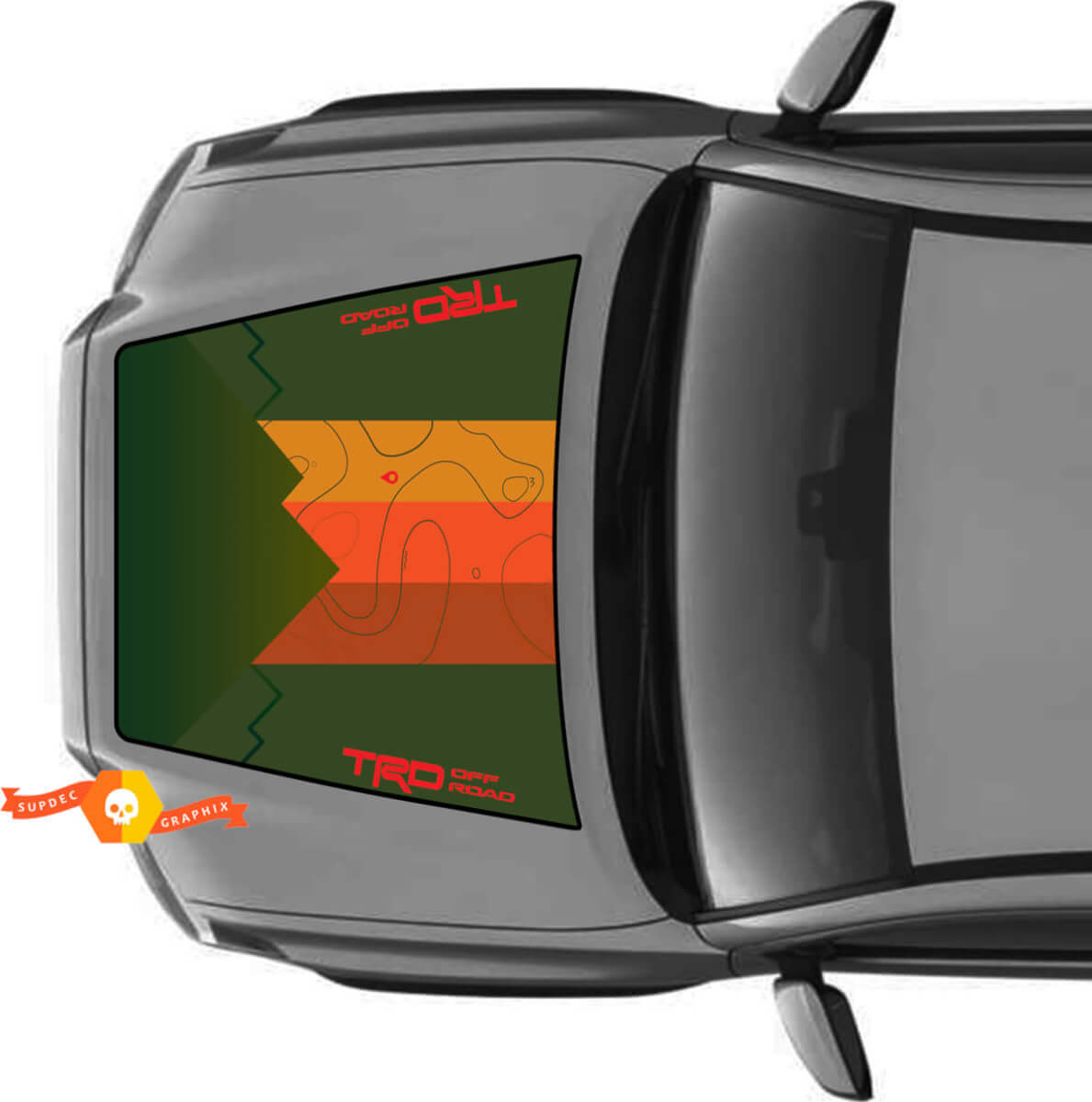 Hood TRD Off Road Mountains Topografische Kaart Hood Vintage Stripes Vinyl Stickers Sticker geschikt voor Toyota Tacoma 2016 - 2022 modellen
