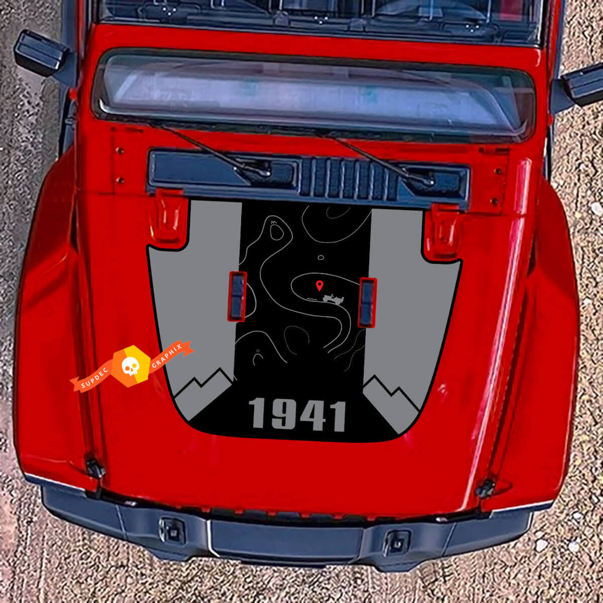 Jeep Hood Wrangler 1941 Vinyl 2 Kleuren Сontour Kaart Bergen Decal Sticker fit Jeep JL Gladiator
