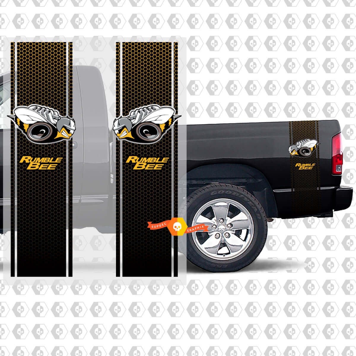 Rumble Bee-stijl honingraat zijstrepen vinyl stickers voor Dodge Ram 1500