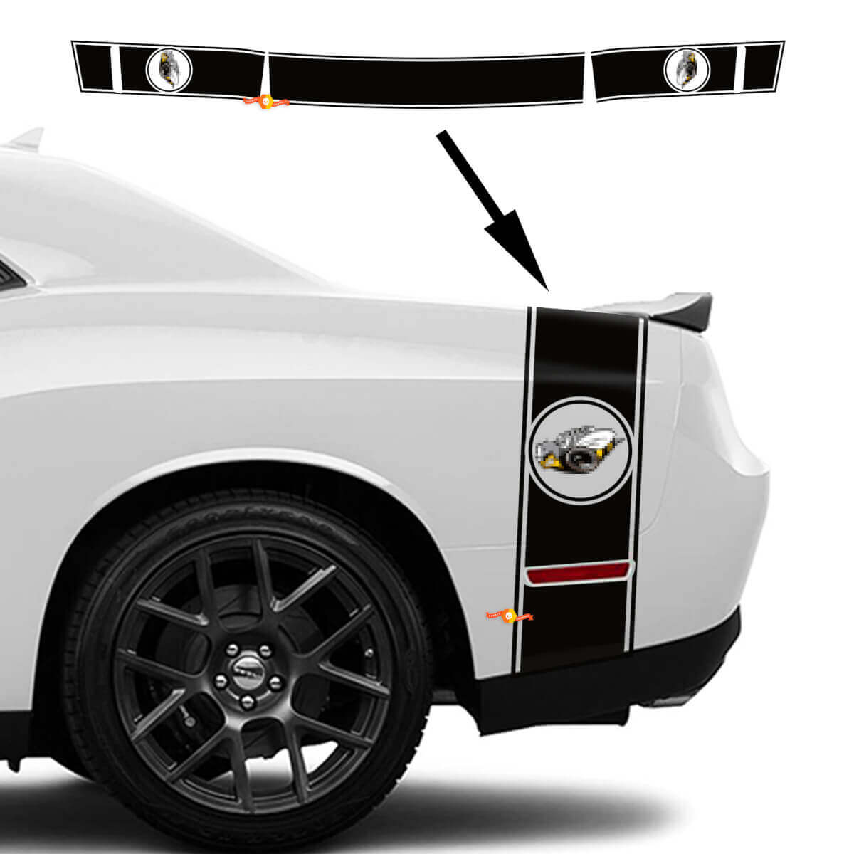 Rumble Bee Stijl Strepen Zijkant Kofferruimte Vinyl Decal Sticker voor Dodge Challenger 2022-2023