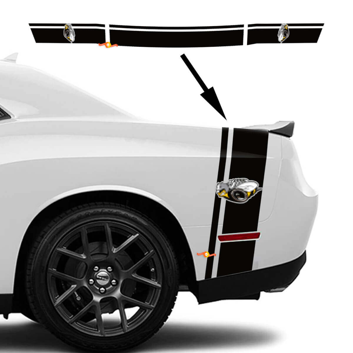 Rumble Bee dubbele strepen zijkant kofferdeksel vinyl decal kit voor Dodge Challenger 2022+