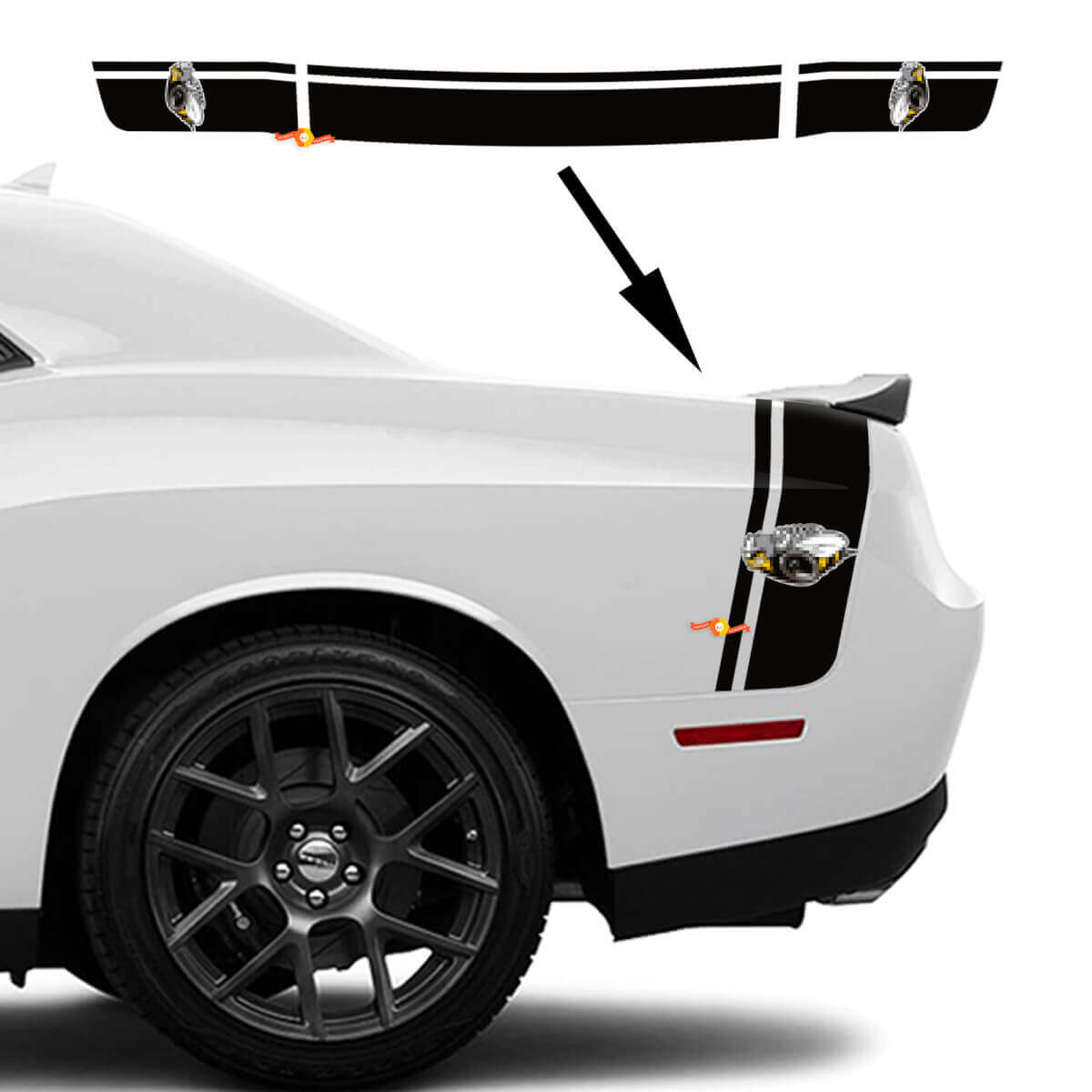 Rumble Bee-stijl dubbele strepen zijpaneel kofferbak vinyl decal kit voor Dodge Challenger 2022+