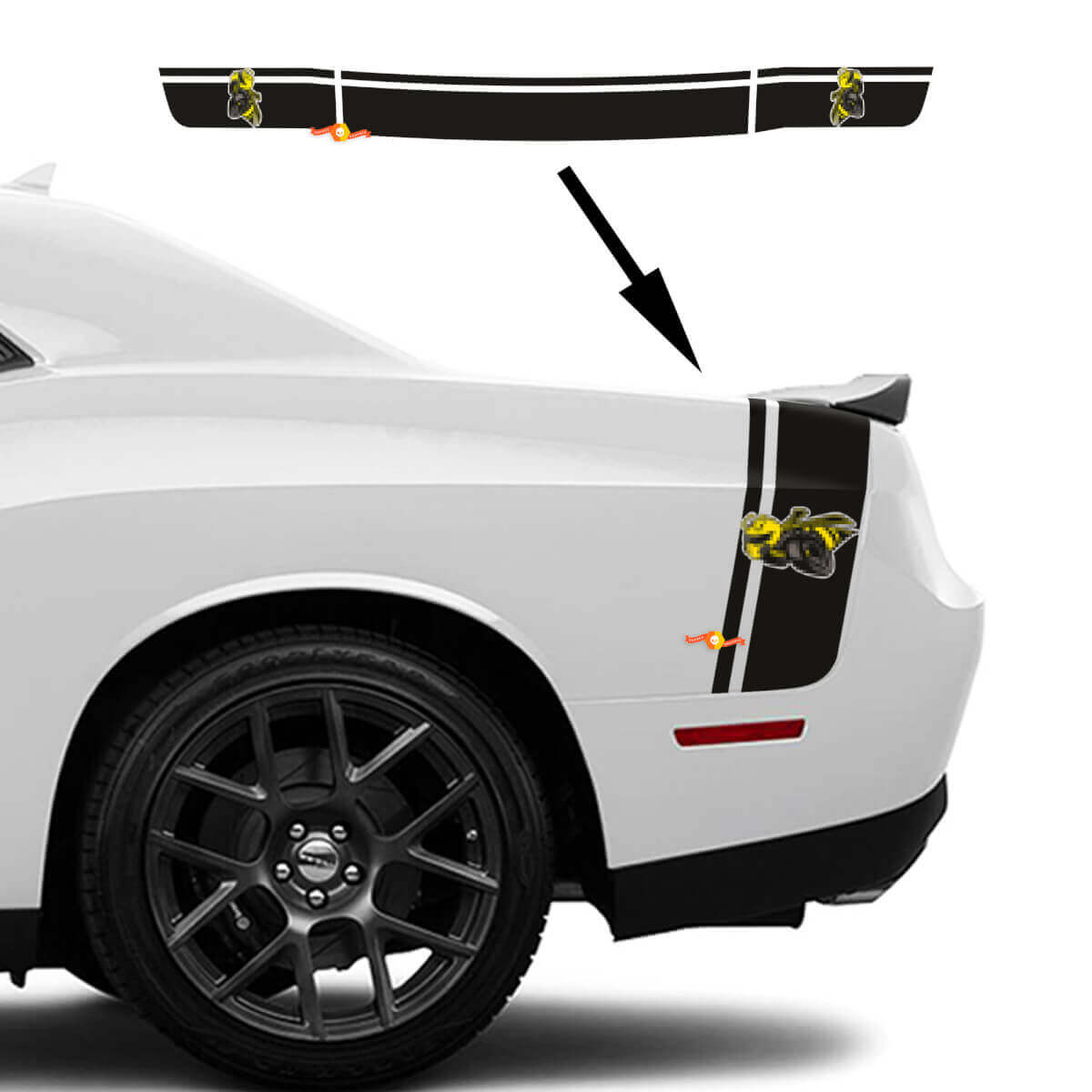 Drag Bee Stijl Dubbele Strepen Buitenkant Kofferbak Vinyl Decal Kit voor Dodge Challenger Charger