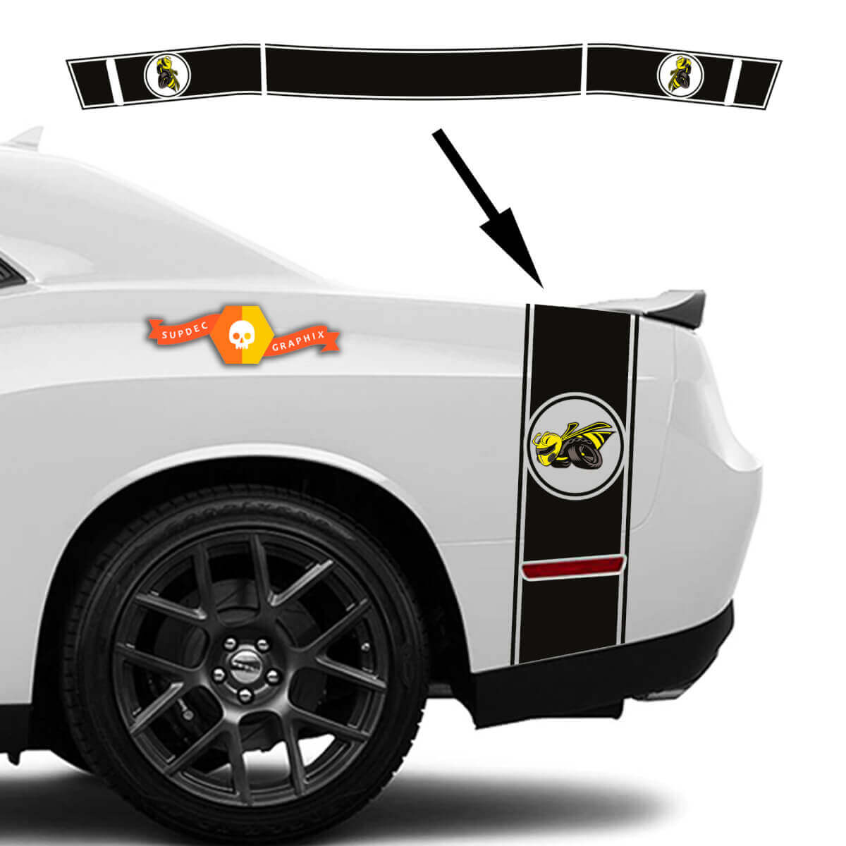 Drag Bee achterzij- en kofferrandstreeppakket voor Dodge Challenger Charger