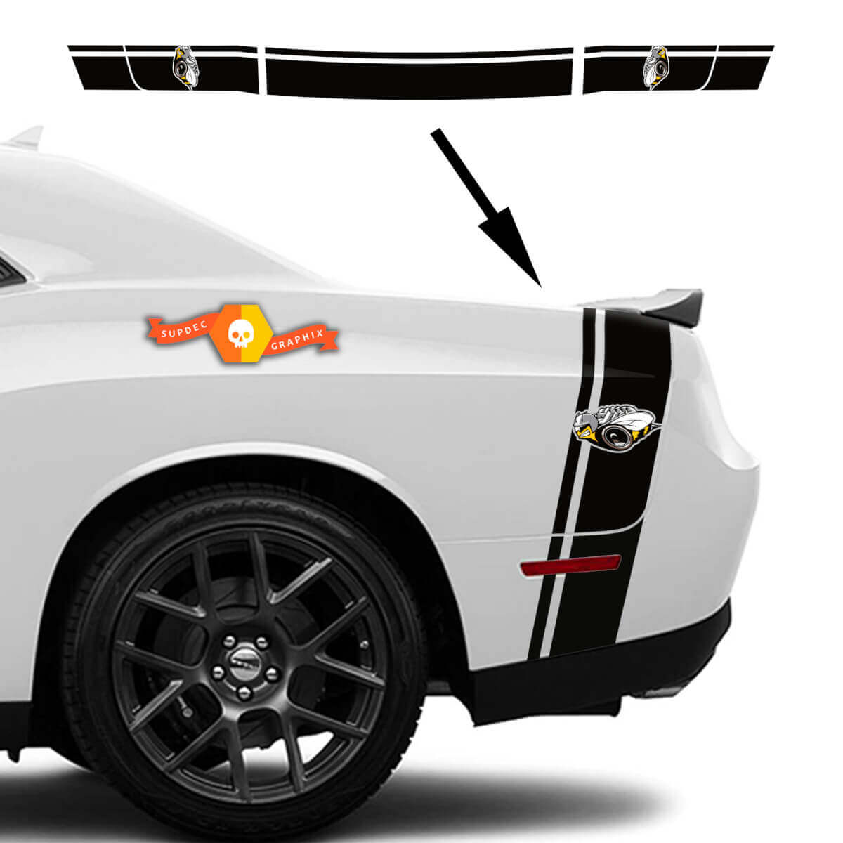 Rumble Bee stijl achterste strip decal kit voor Dodge Challenger / Charger