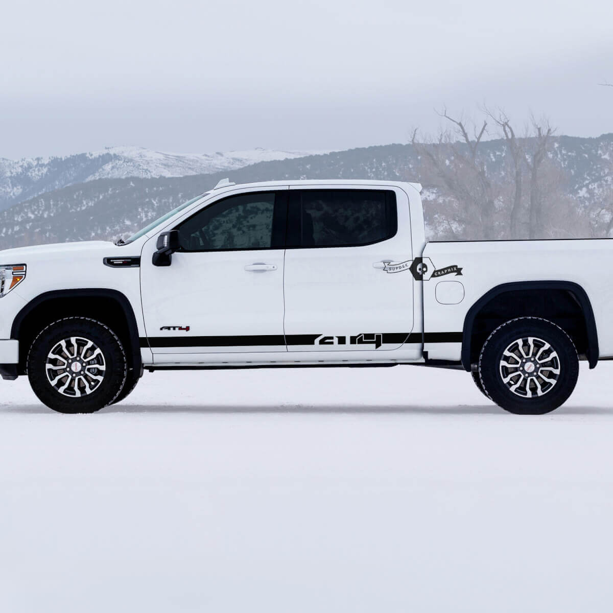 2 GMC GM Sierra 1500 AT4 Deuren Rocker Panel strepen Zijkant Bed Vernietigd Vernietigde Decals Stickers
