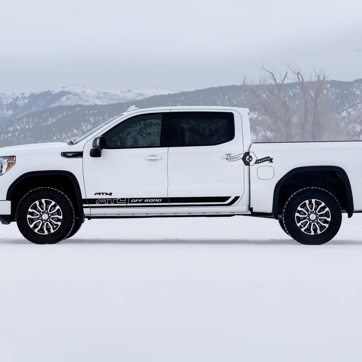 2 GMC GM Sierra 1500 AT4 Deuren Rocker Panel strepen Off-Road Side Bed Vernietigd Вestroyed Decals Stickers
