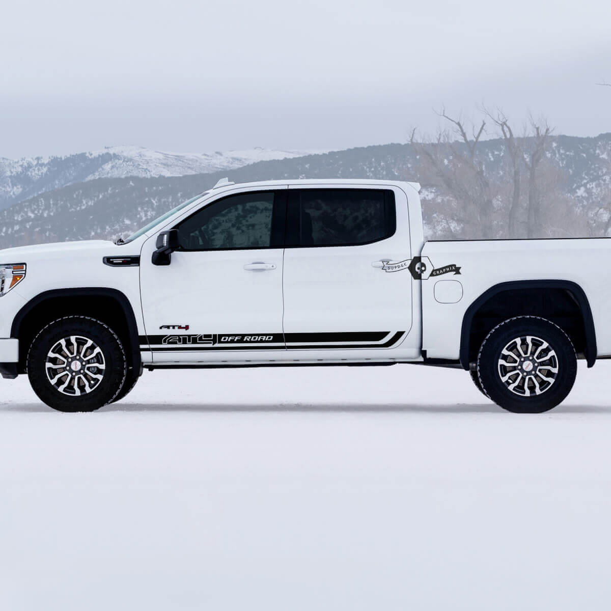 2 GMC GM Sierra 1500 AT4 Deuren Rocker Panel strepen Off-Road Side Bed Beschadigd Vernietigde Decals Stickers
