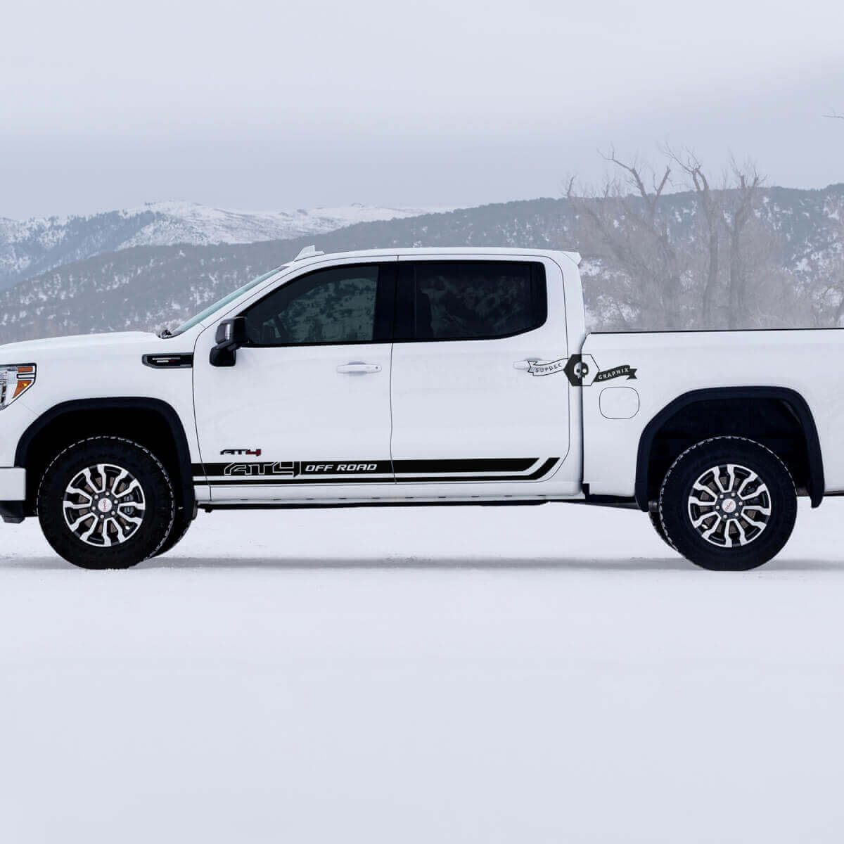 2 GMC GM Sierra 1500 AT4 Deuren Rocker Panel strepen Off-Road Side Bed Beschadigd Vernietigde Decals Stickers
