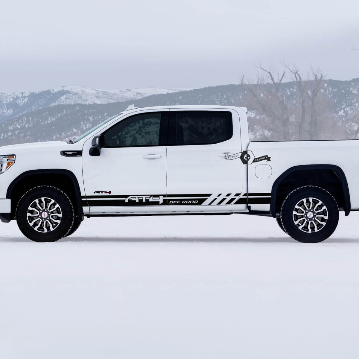 2 Nieuwe GMC GM Sierra 1500 AT4 Deuren Rocker Panel strepen Off-Road Side Bed Beschadigd Vernietigd Decals Stickers
