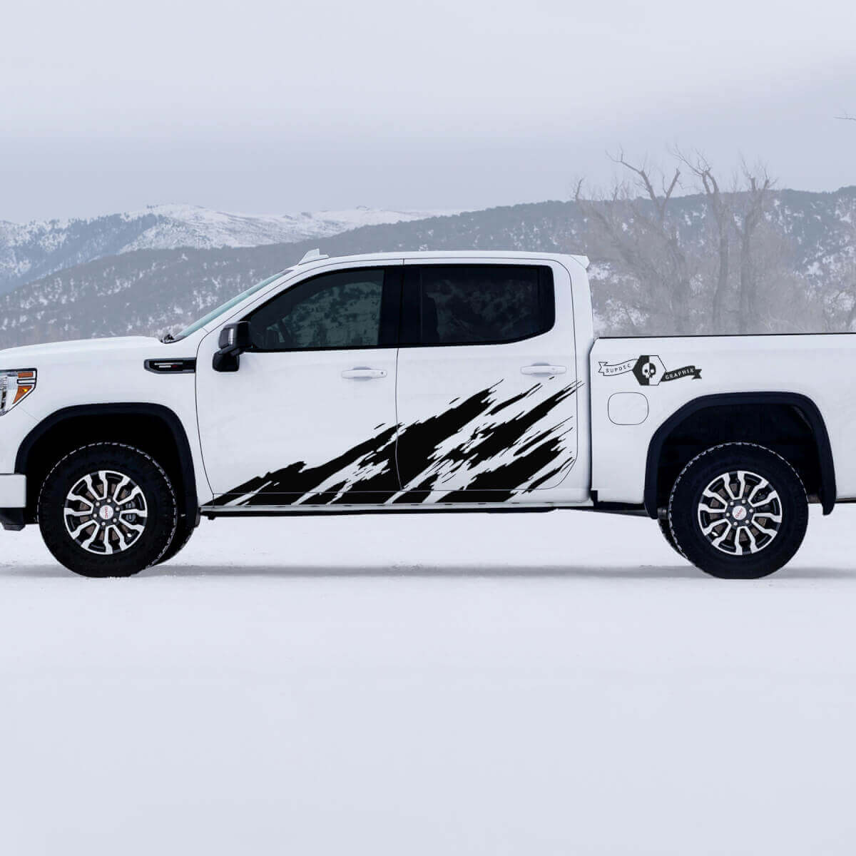 AT4 Modderspatdeur Zijkant Vinyl Decal Set voor GMC Sierra 1500
