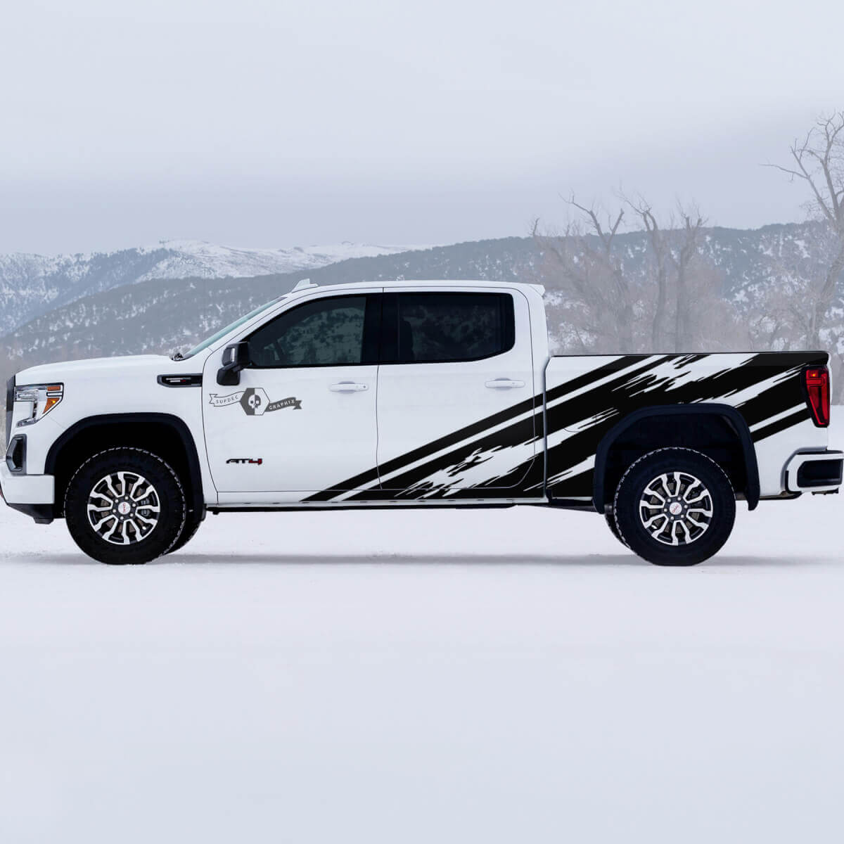 2 Nieuwe GMC GM Sierra 1500 AT4 Grote Deuren Bed Splash Grange Off-Road Zij Destroyed Decals Stickers
