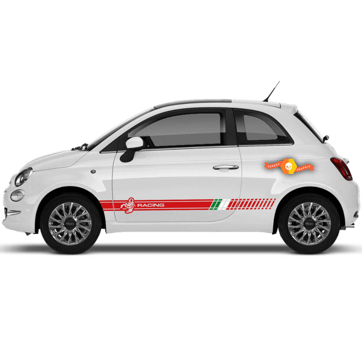Paar Fiat 500 Abarth Sport Racing Deuren Zijdecal Sticker Strepen
