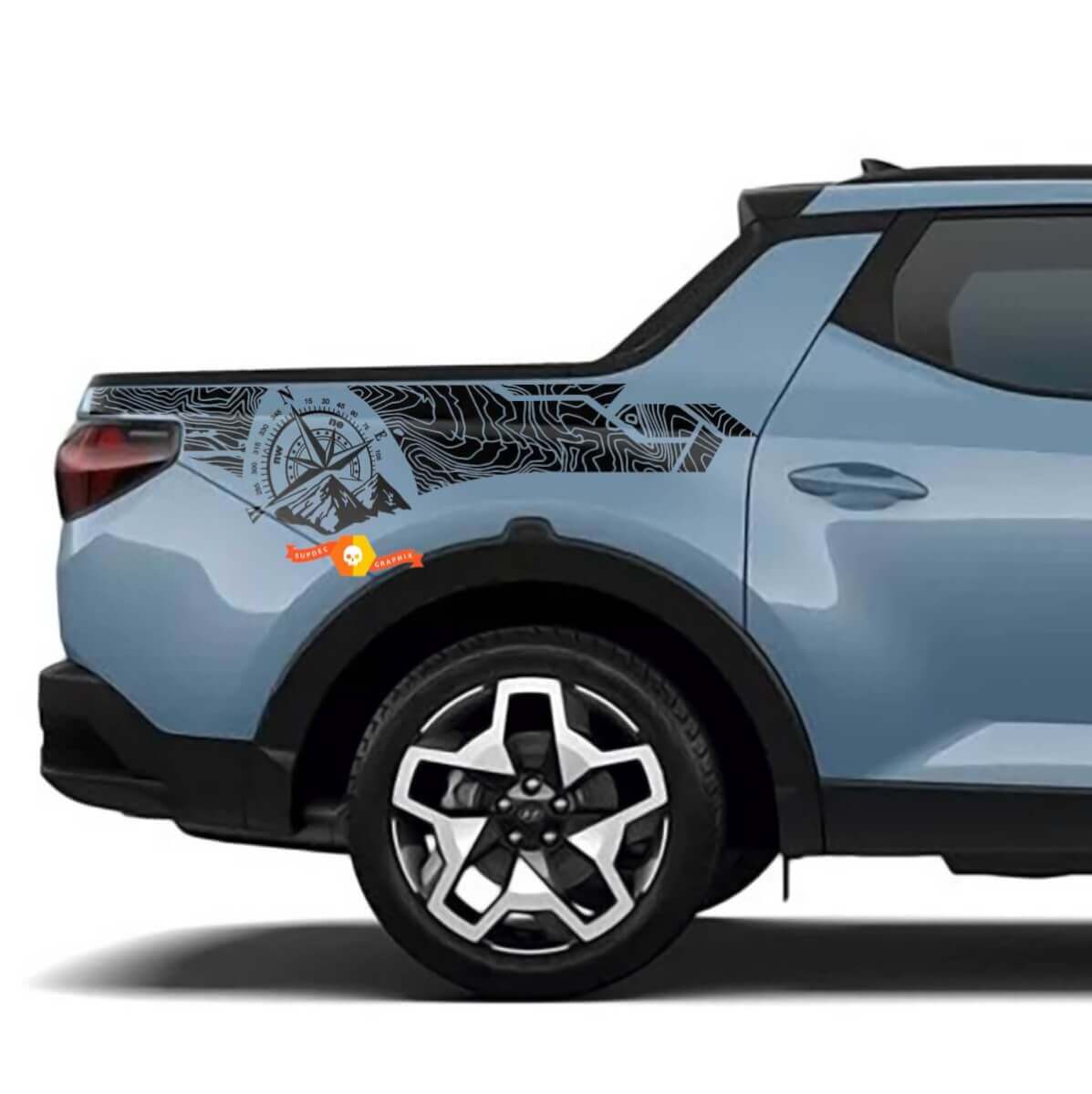 Topografische Kaart Achterzijde Vinyl Decal Set voor Hyundai Santa Cruz