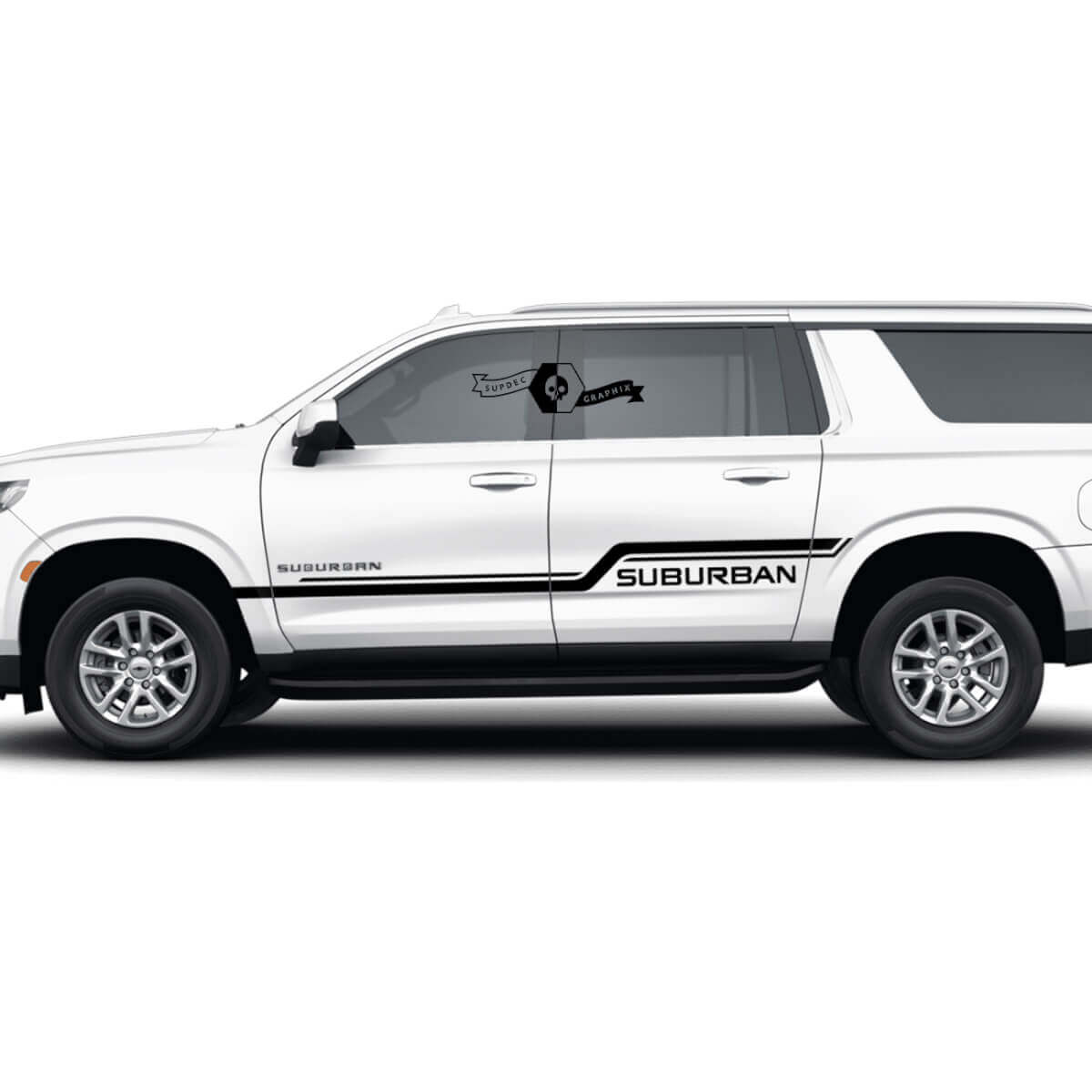 Paar Chevrolet Suburban zijrockerpaneeldeuren streep vinyl sticker decaal
