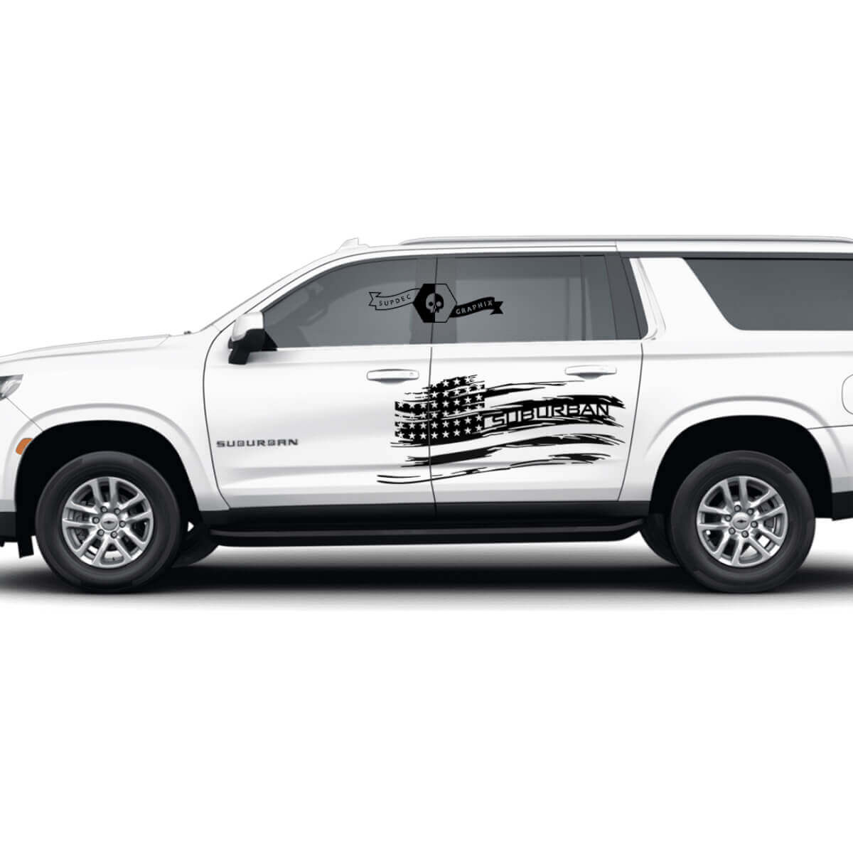 Paar Chevrolet Suburban Side Vernietigde USA Vlag Deuren Vinyl Decal Sticker
